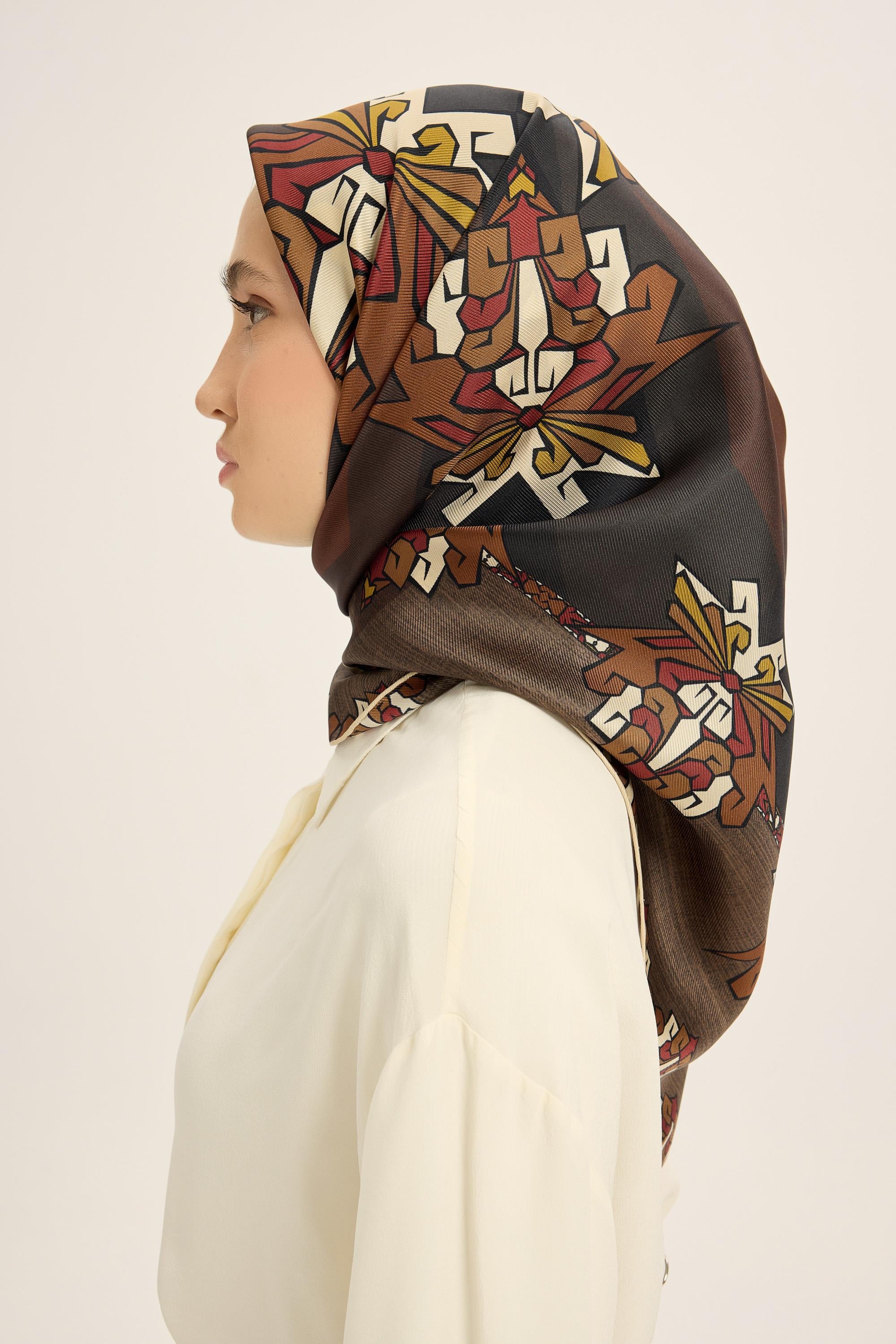 ŞİMAL MULBERRY İPEK EŞARP 90*90 CM - ACI KAHVE