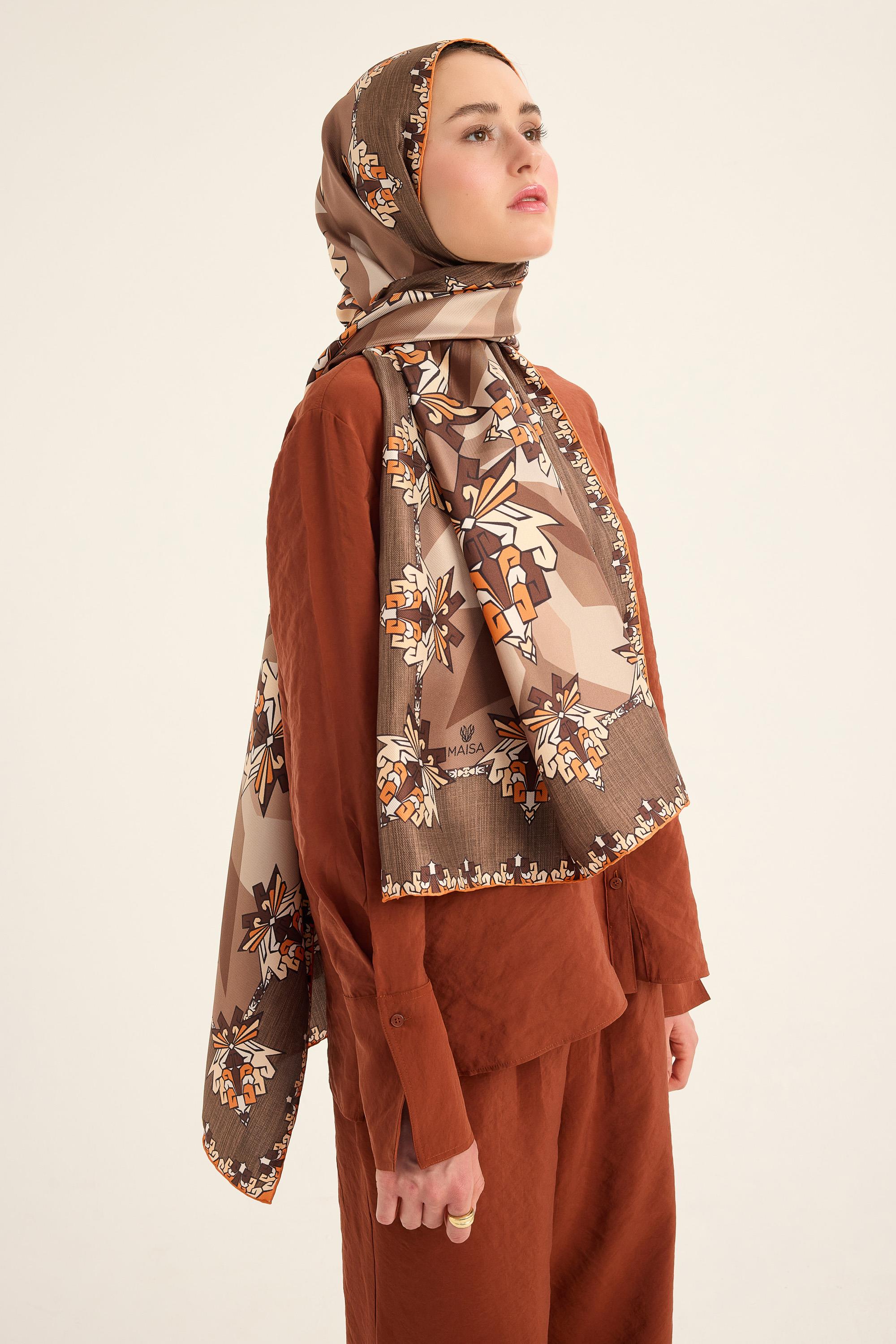 ŞİMAL MULBERRY İPEK ŞAL 70*190 CM - KAHVERENGİ