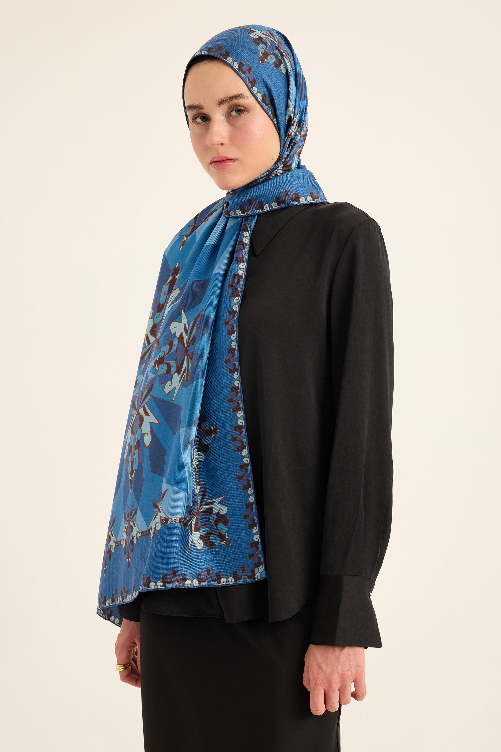ŞİMAL MULBERRY İPEK ŞAL 70*190 CM - LACİVERT