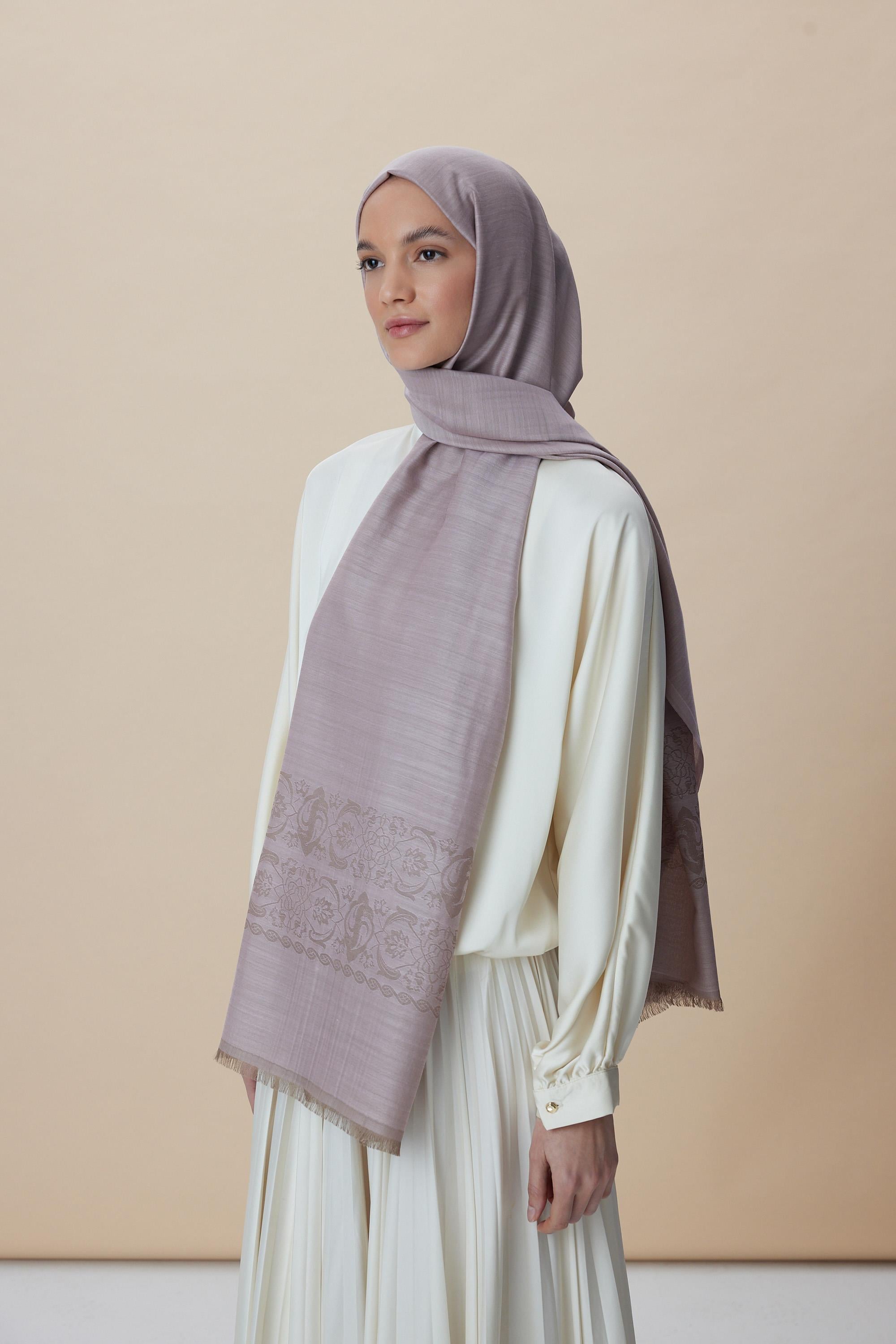 SIRMA YÜN İPEK JAKARLI ŞAL 70*200 CM - GÜL KURUSU