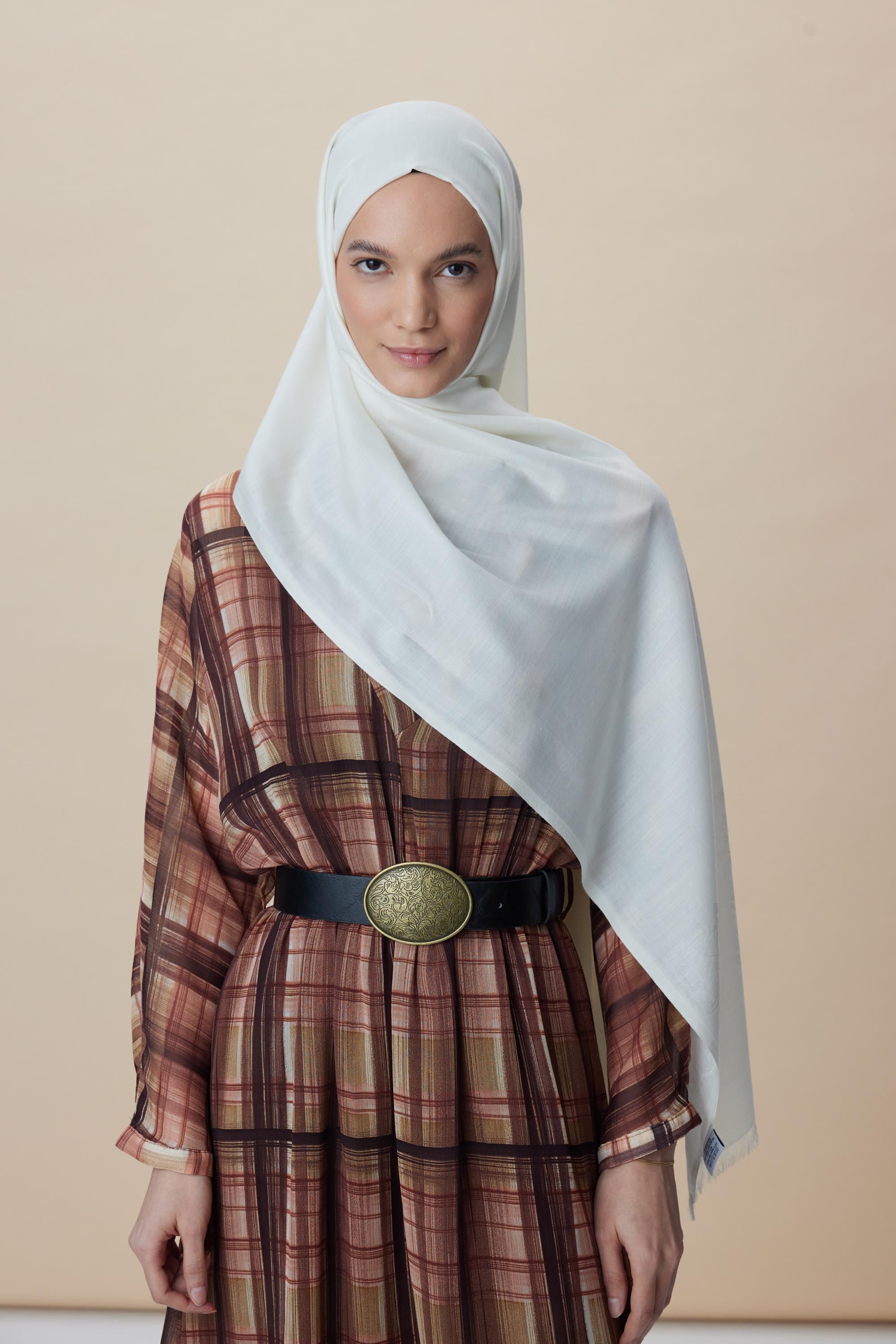 SIRMA YÜN İPEK JAKARLI ŞAL 70*200 CM - KREM