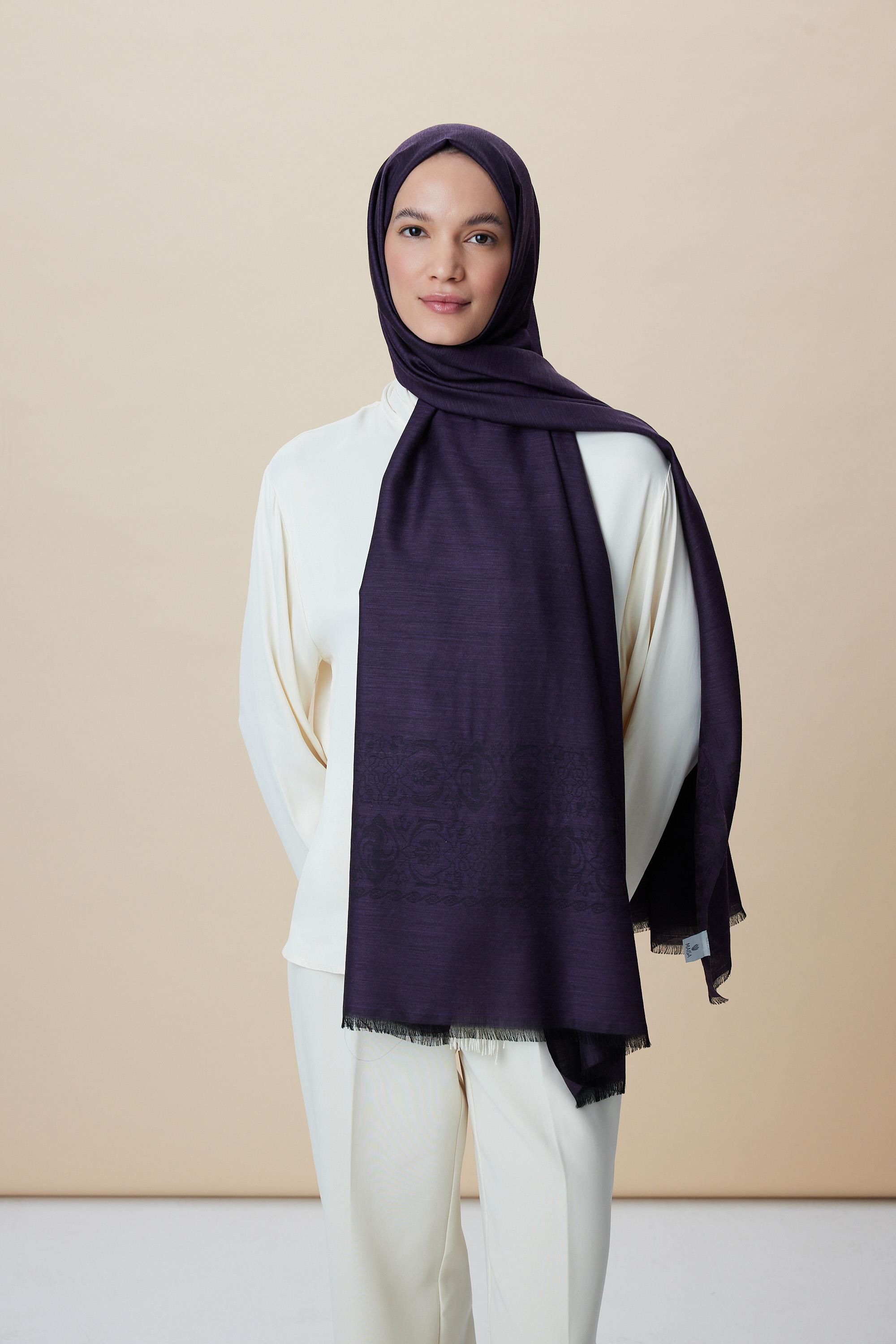 SIRMA YÜN İPEK JAKARLI ŞAL 70*200 CM - MÜRDÜM