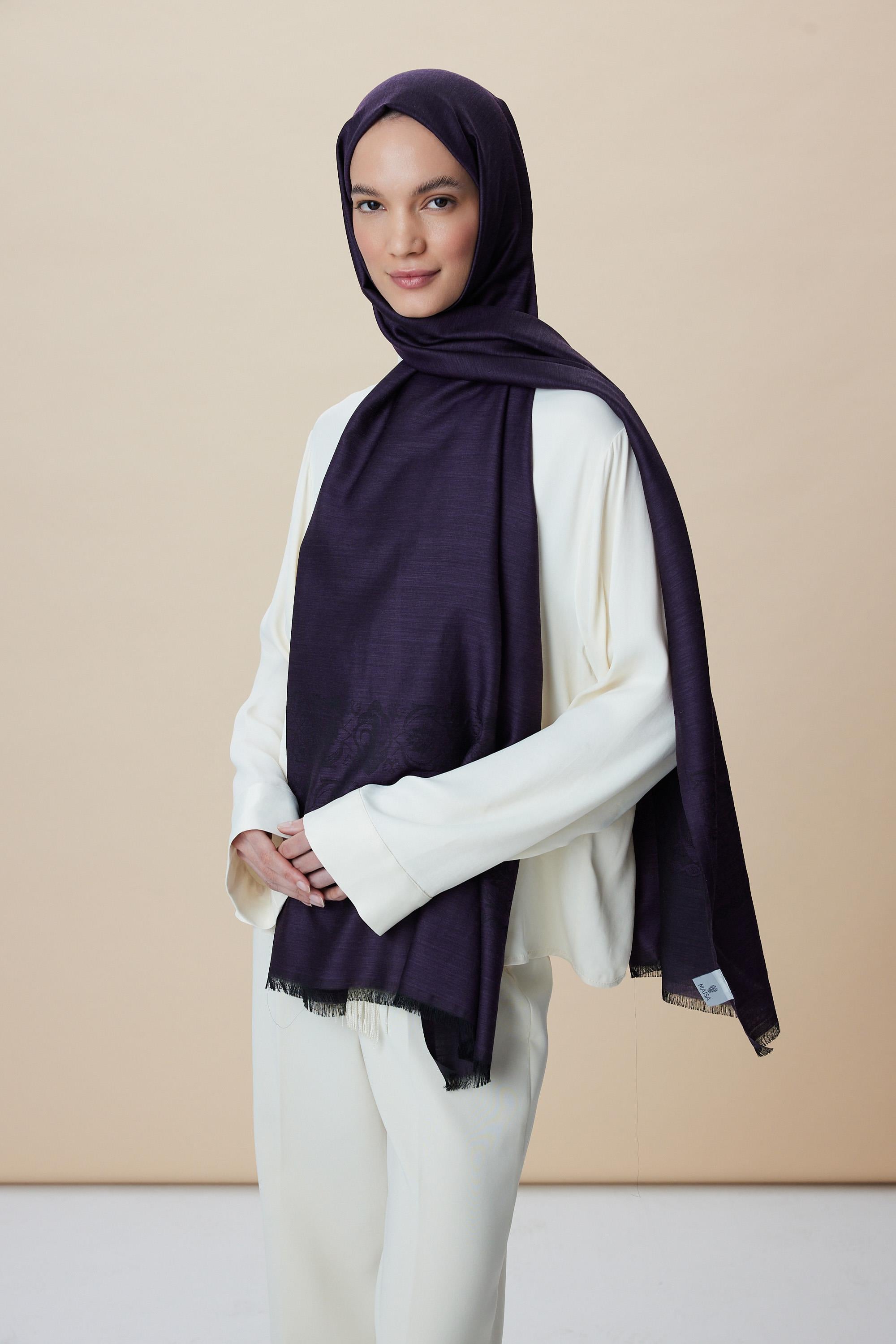 SIRMA YÜN İPEK JAKARLI ŞAL 70*200 CM - MÜRDÜM