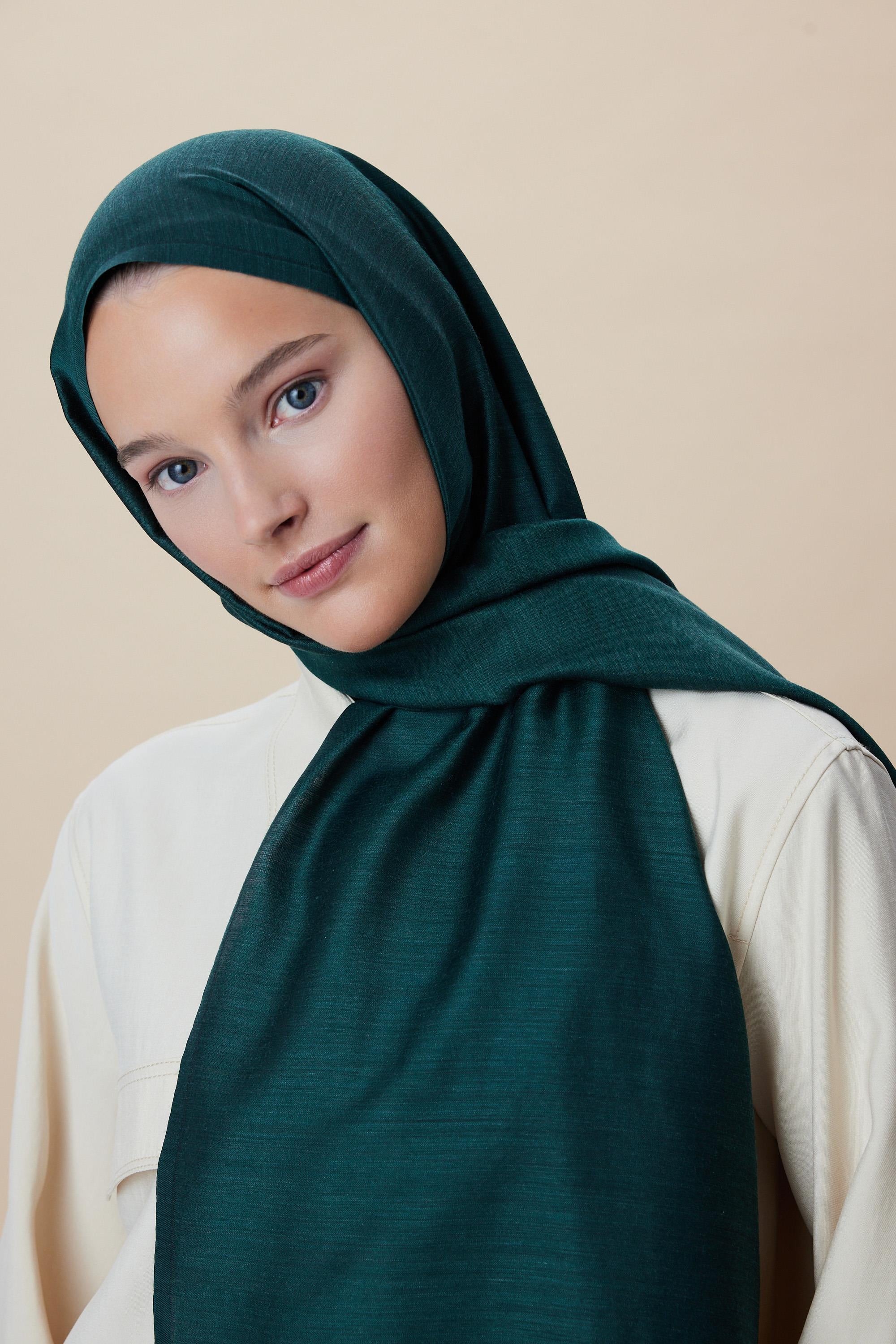 SIRMA YÜN İPEK JAKARLI ŞAL 70*200 CM - PETROL YEŞİLİ