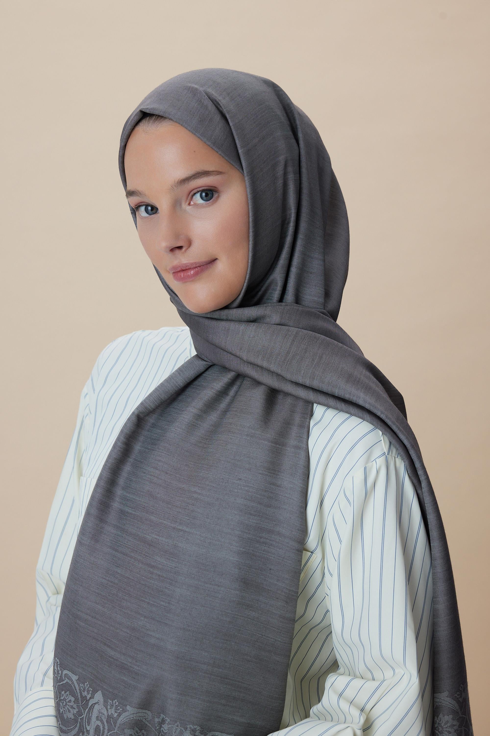 SIRMA YÜN İPEK JAKARLI ŞAL 70*200 CM - VİZON