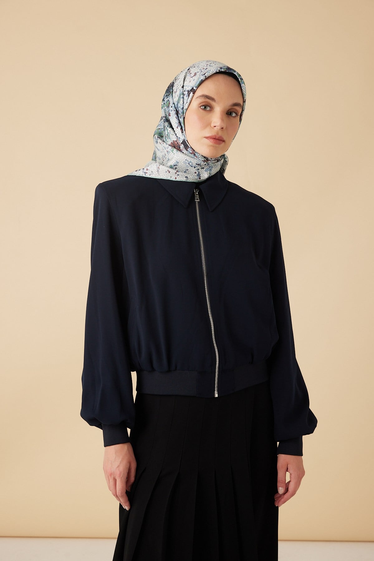 SU MASALI TİVİL İPEK EŞARP 90*90 CM - AÇIK MAVİ