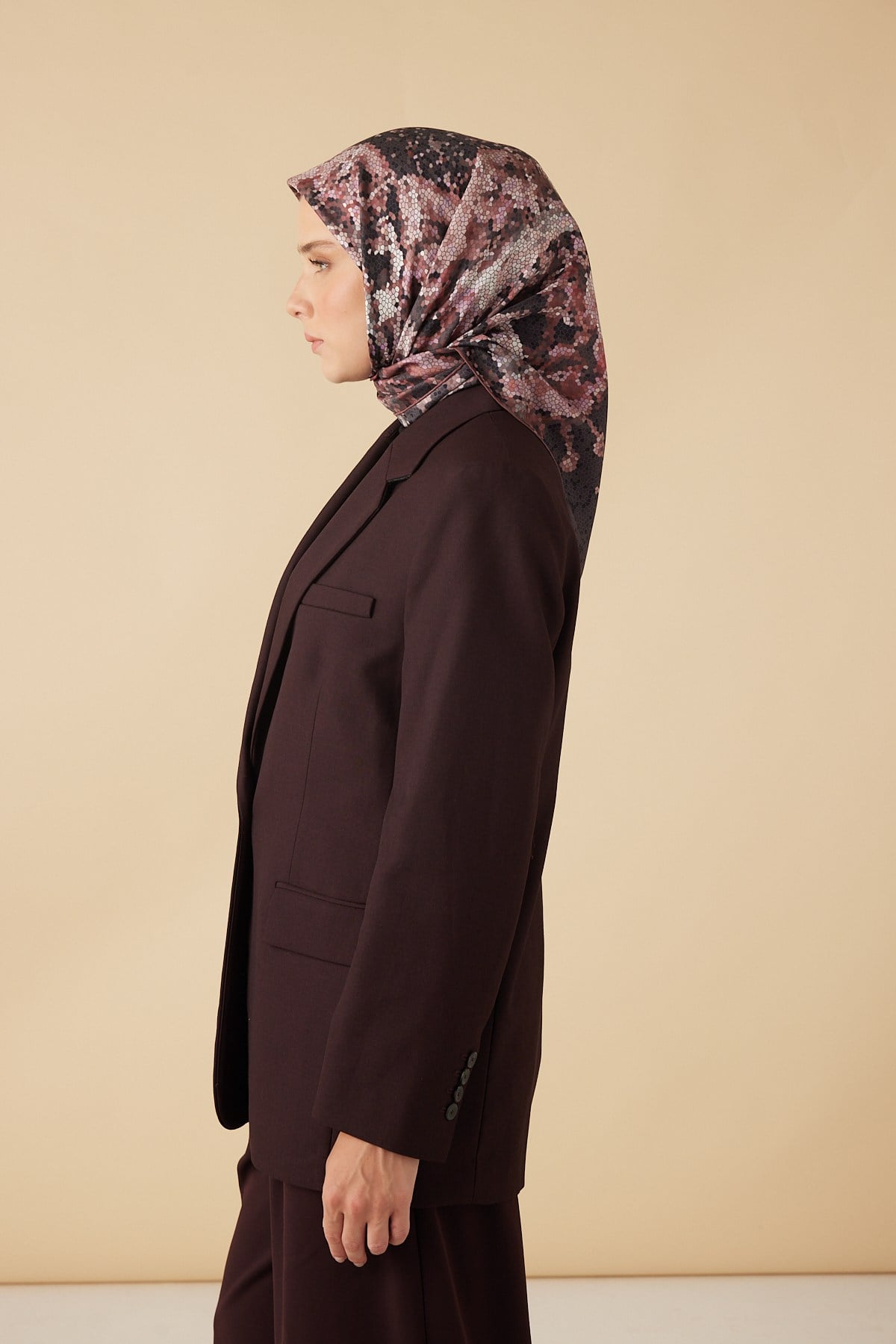 SU MASALI TİVİL İPEK EŞARP 90*90 CM - BORDO