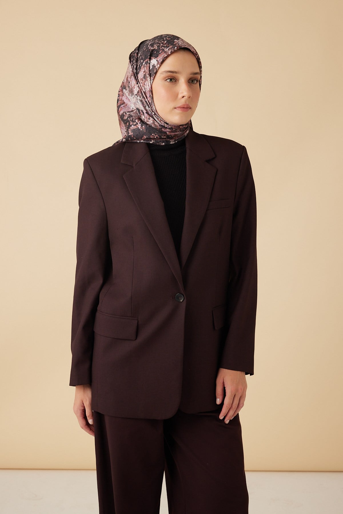 SU MASALI TİVİL İPEK EŞARP 90*90 CM - BORDO