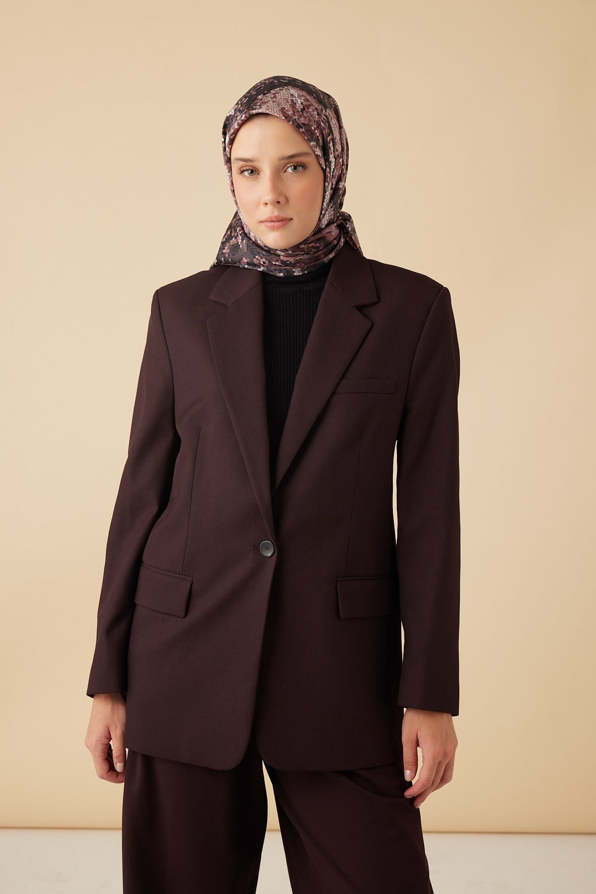 SU MASALI TİVİL İPEK EŞARP 90*90 CM - BORDO