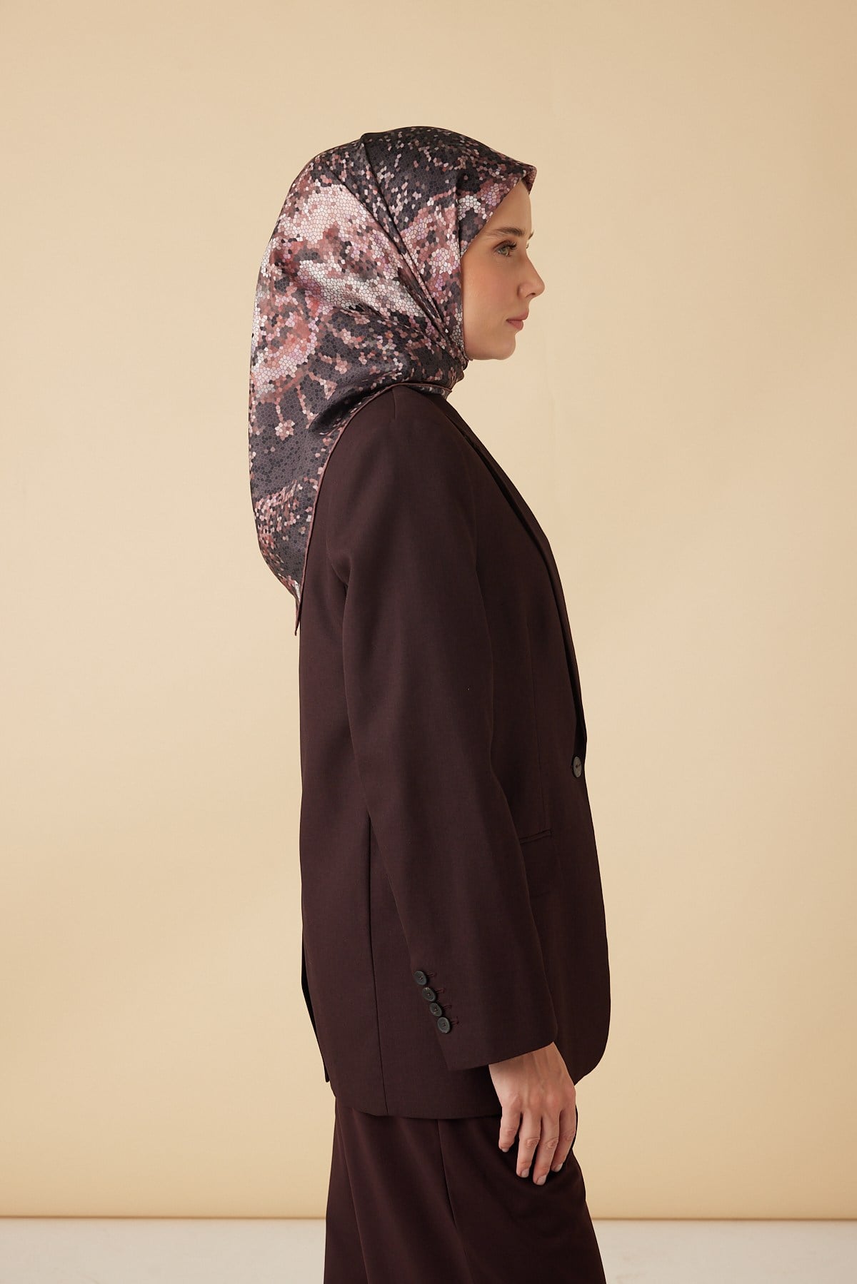 SU MASALI TİVİL İPEK EŞARP 90*90 CM - BORDO