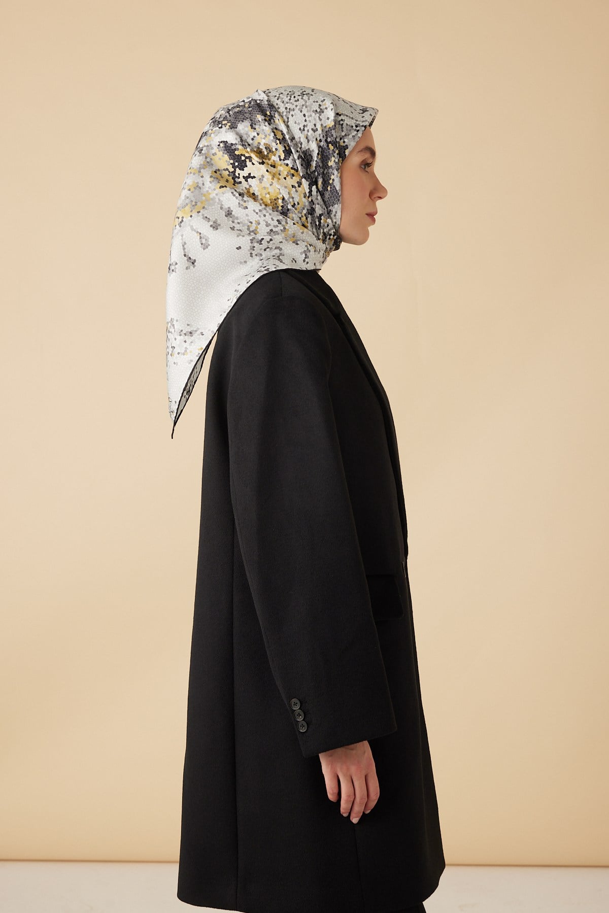 SU MASALI TİVİL İPEK EŞARP 90*90 CM - GRİ