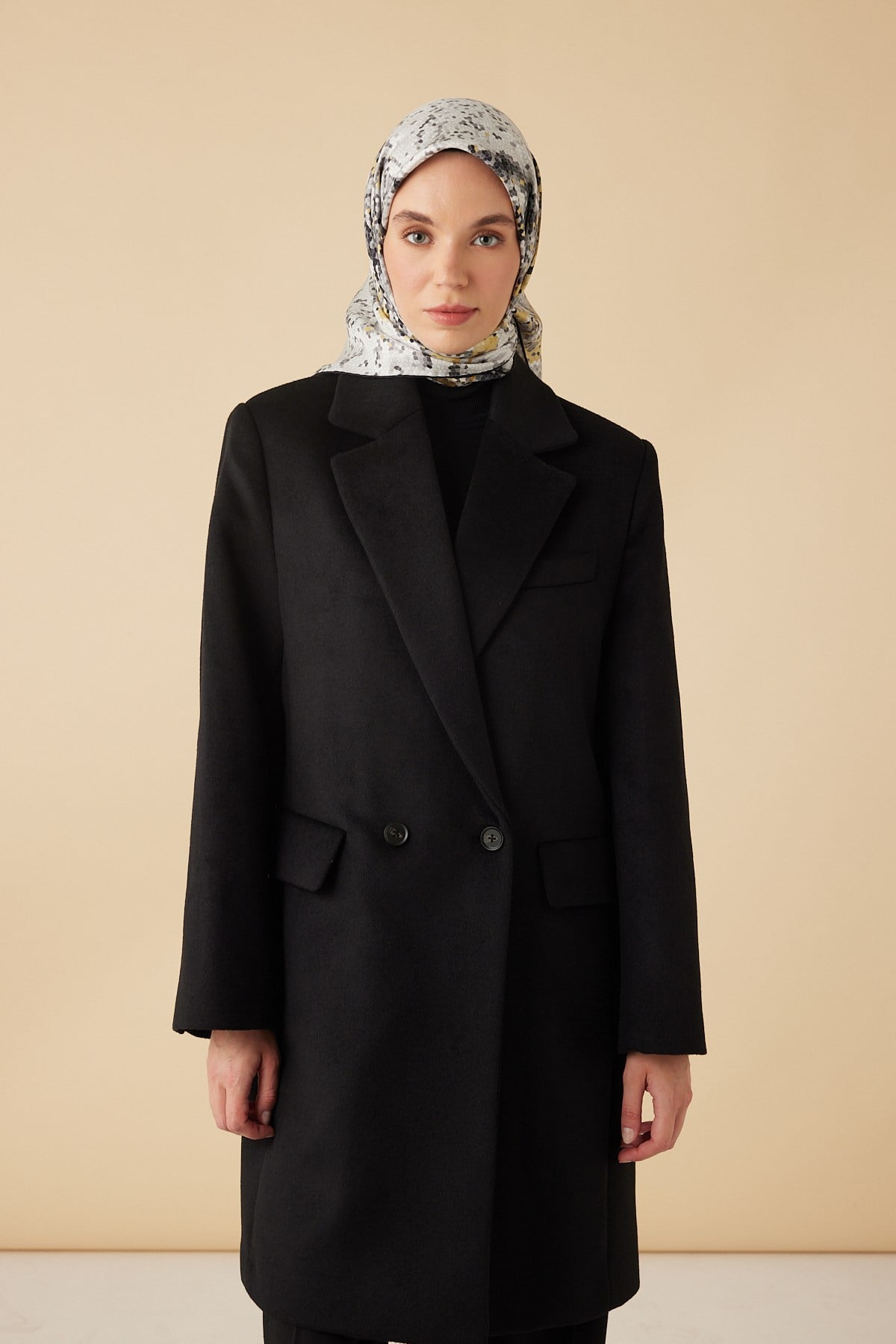 SU MASALI TİVİL İPEK EŞARP 90*90 CM - GRİ