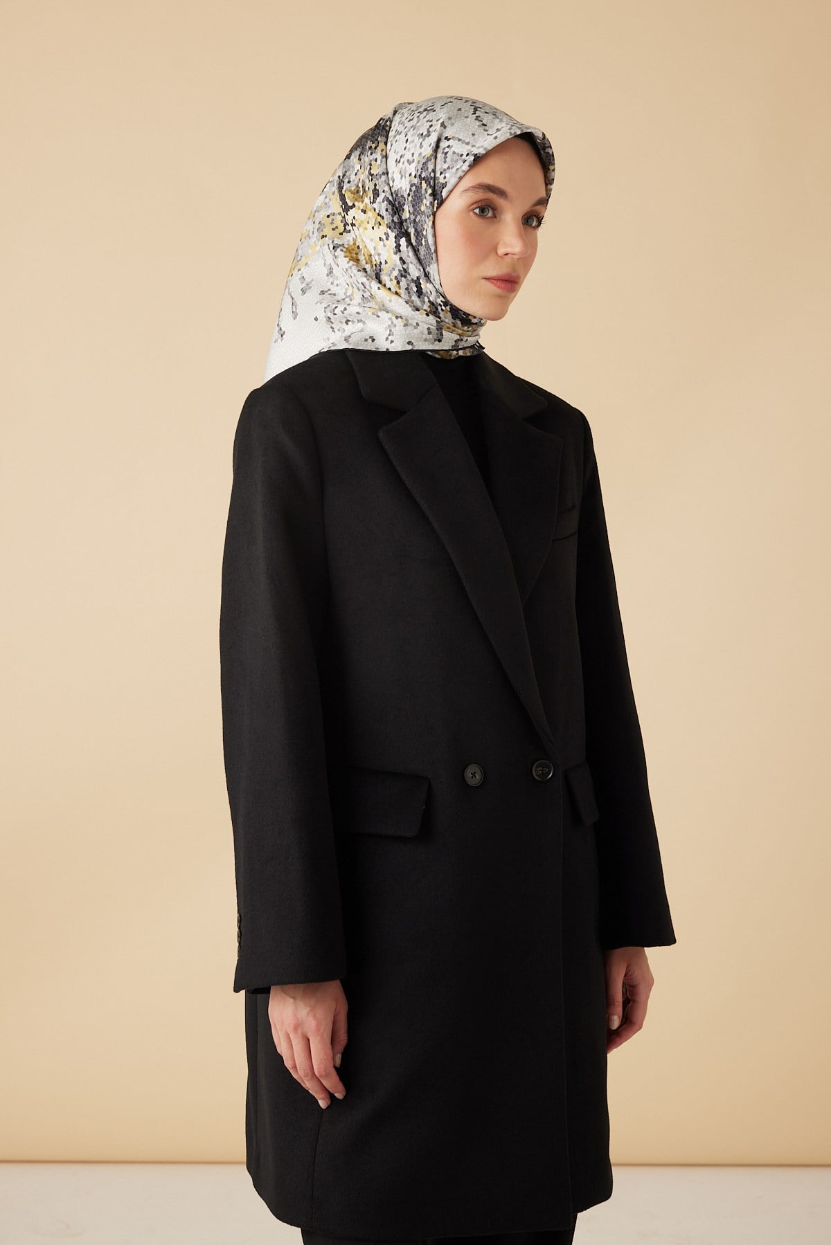 SU MASALI TİVİL İPEK EŞARP 90*90 CM - GRİ