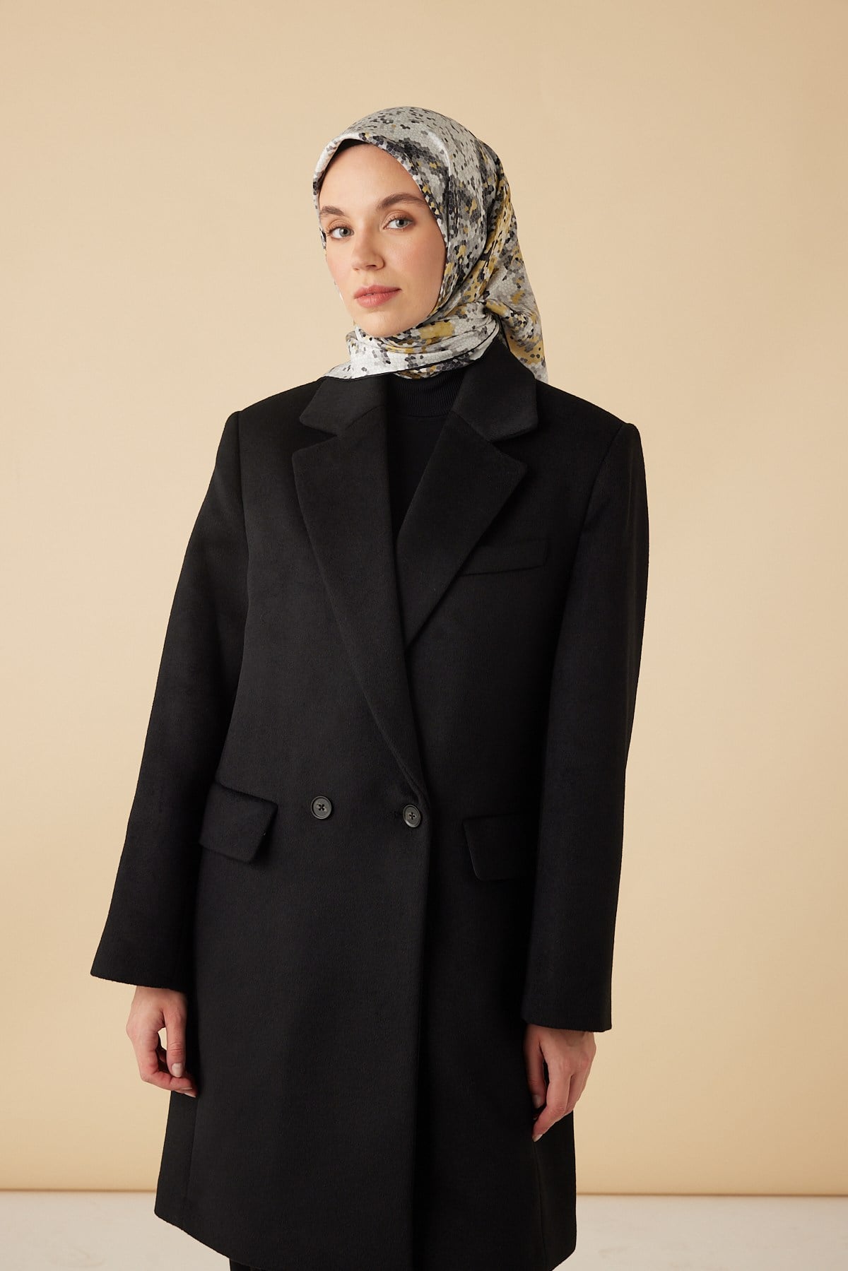 SU MASALI TİVİL İPEK EŞARP 90*90 CM - GRİ