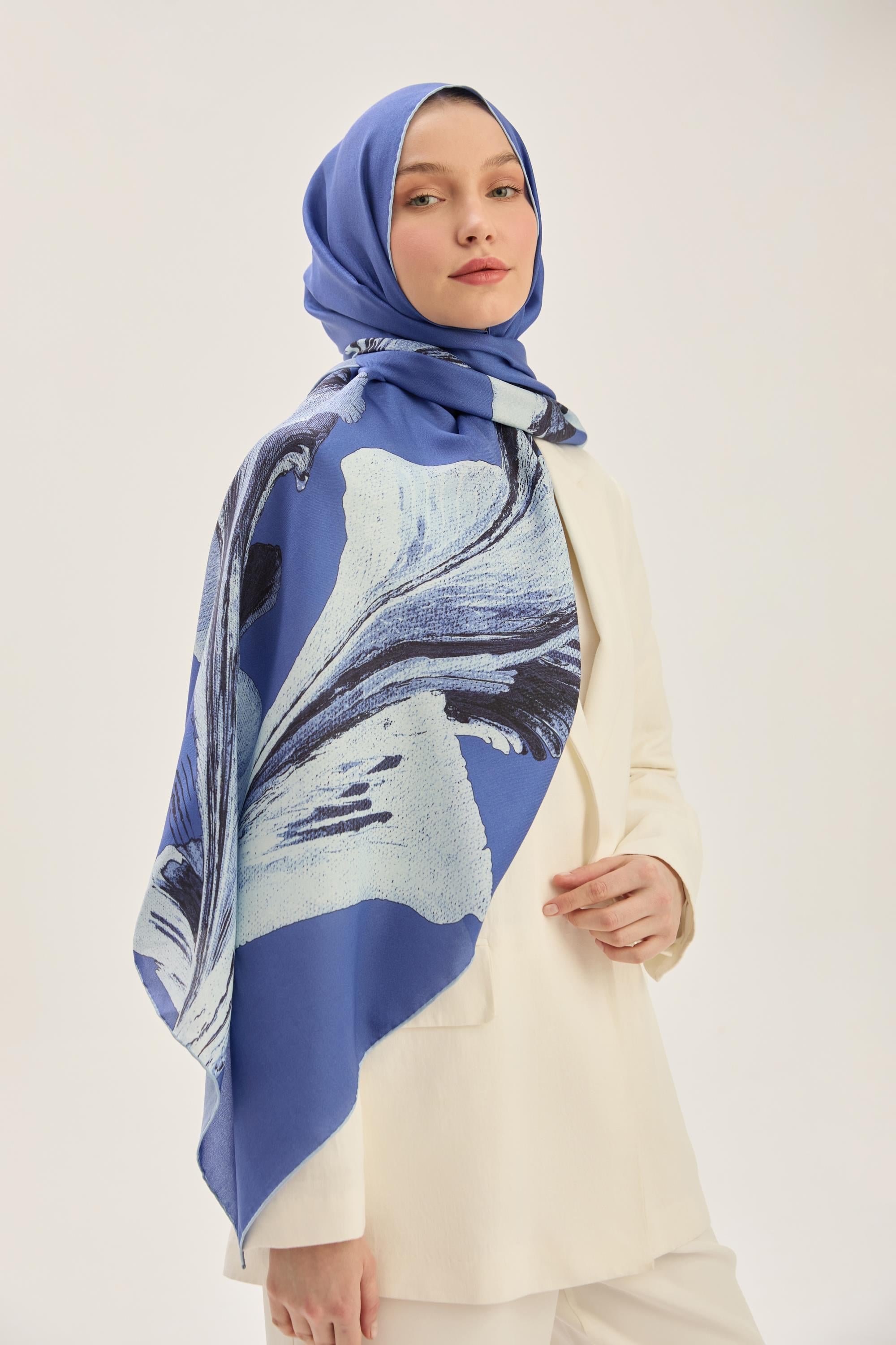 ŞULE PAMUK İPEK ŞAL 70*190 CM - KOYU MAVİ