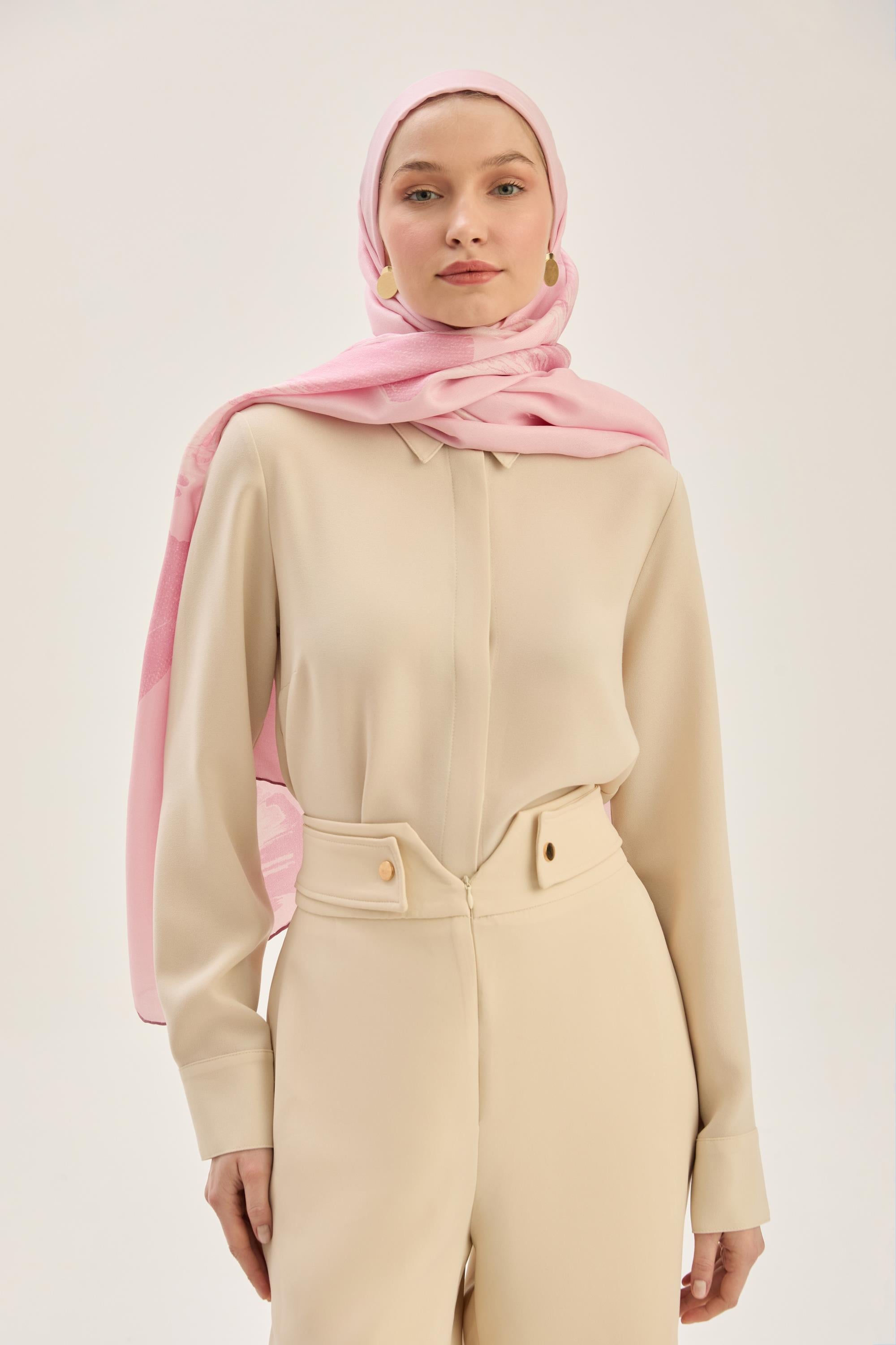 ŞULE PAMUK İPEK ŞAL 70*190 CM - PEMBE