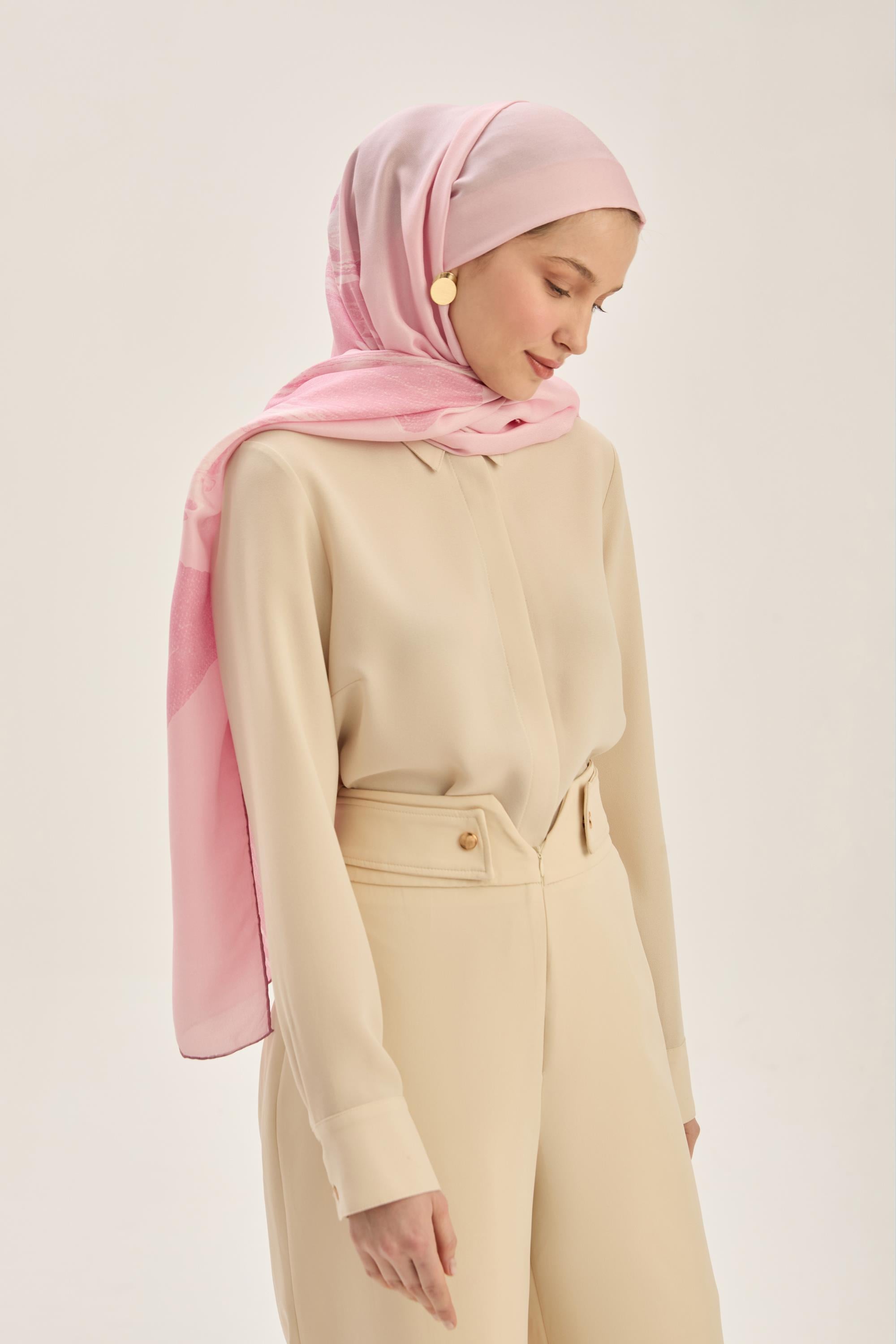ŞULE PAMUK İPEK ŞAL 70*190 CM - PEMBE