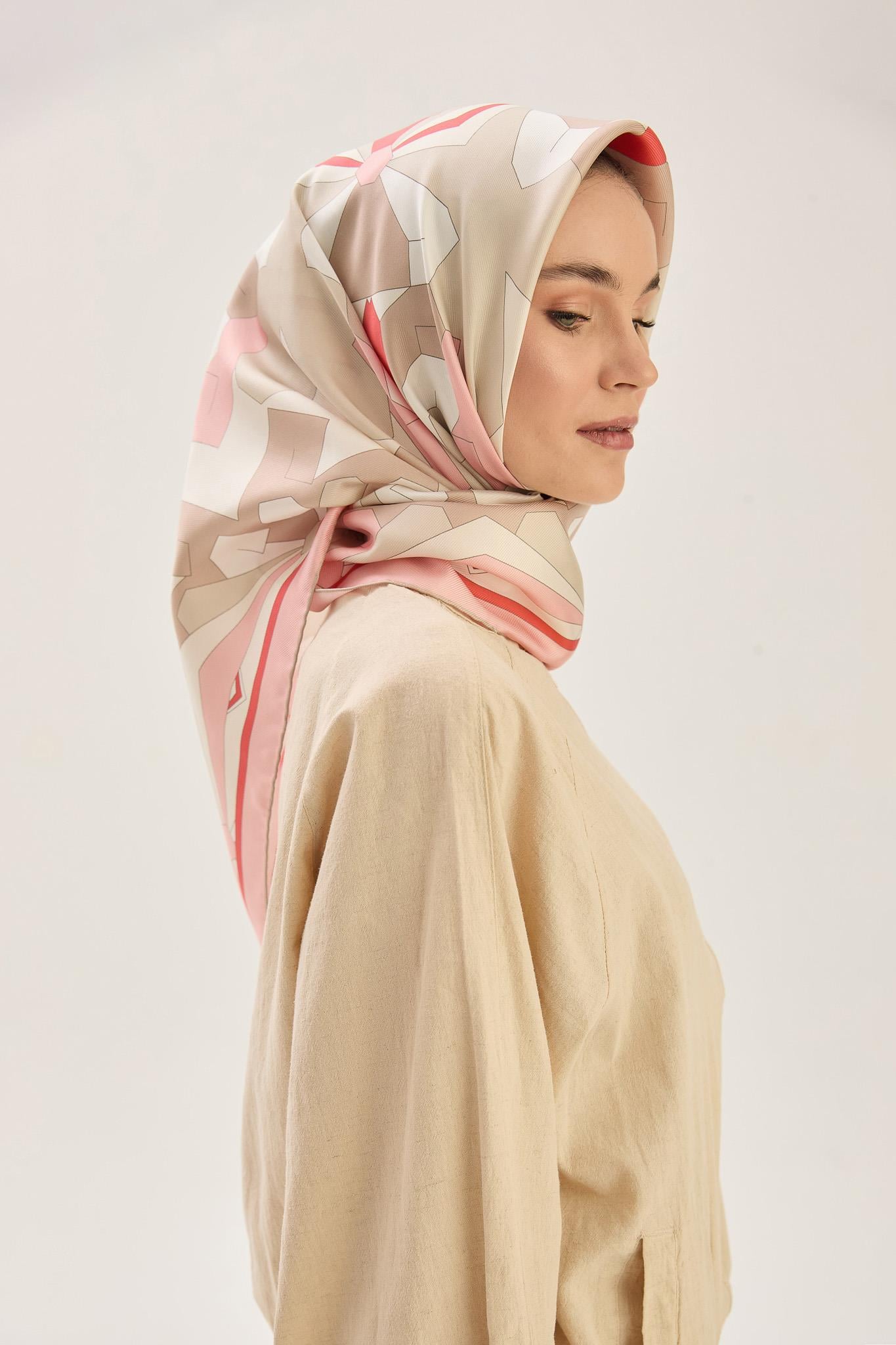 TARA MULBERRY İPEK EŞARP 90*90 CM - PUDRA PEMBE