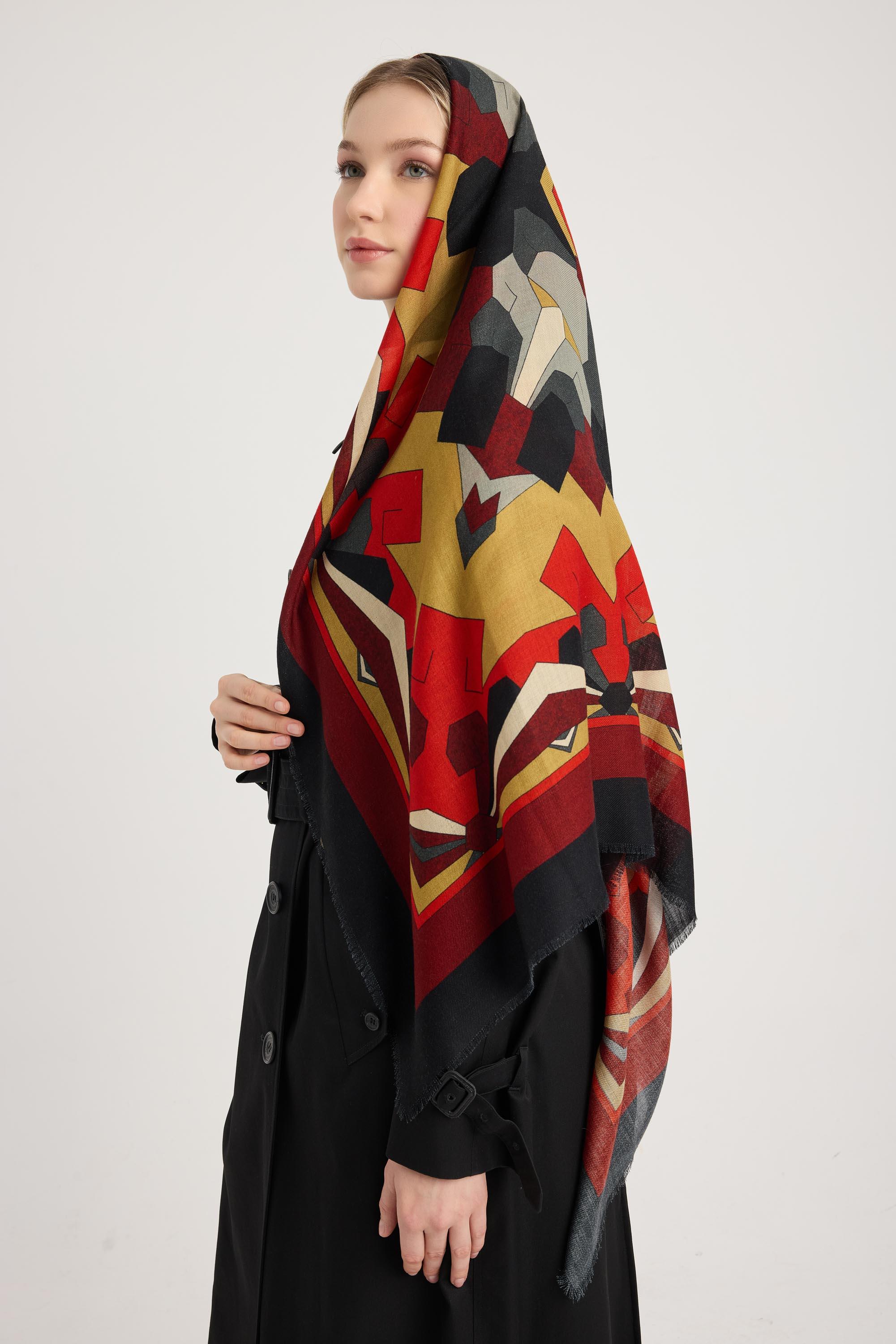 TARA YÜN İPEK EŞARP 110*110 CM - KIRMIZI