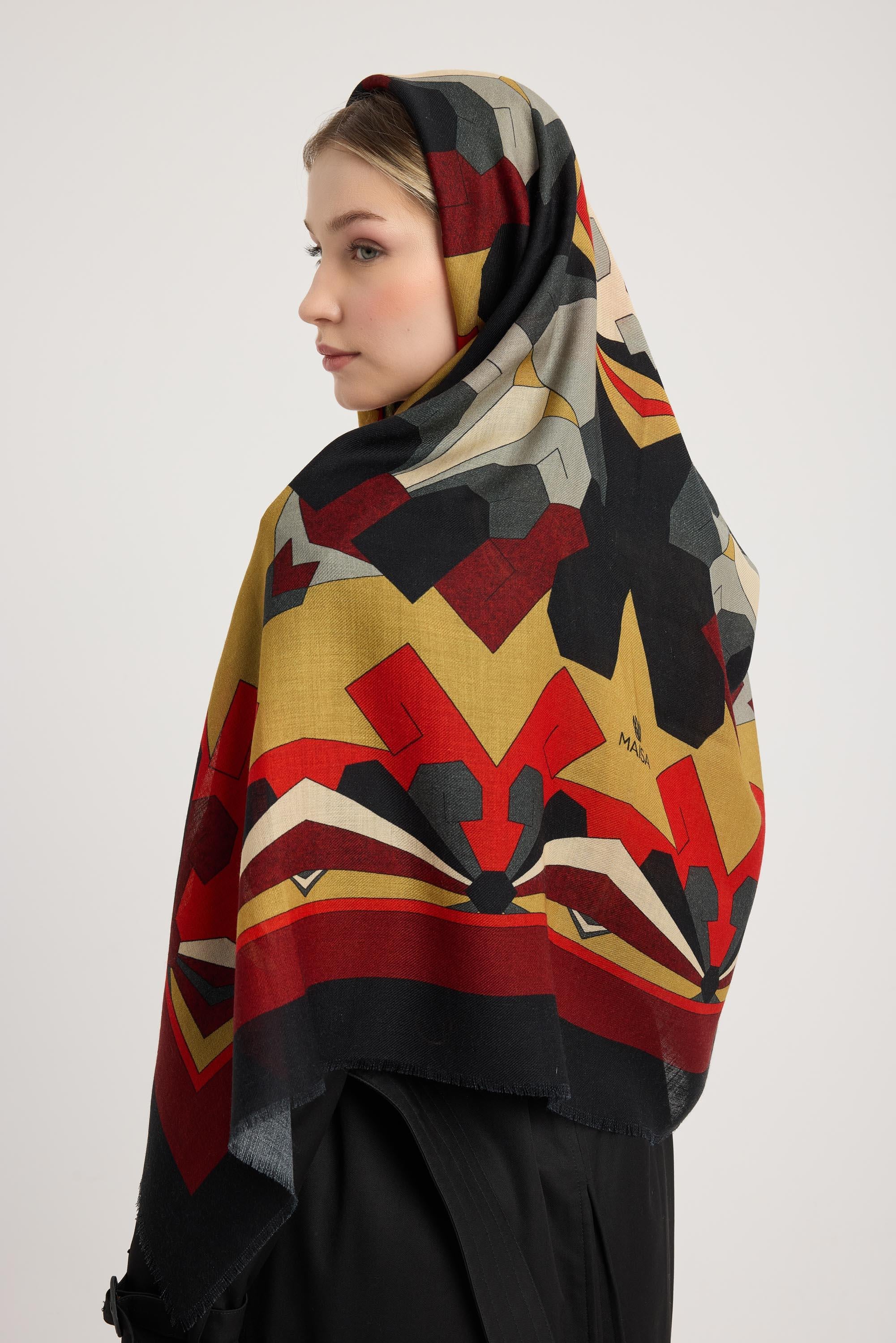 TARA YÜN İPEK EŞARP 110*110 CM - KIRMIZI