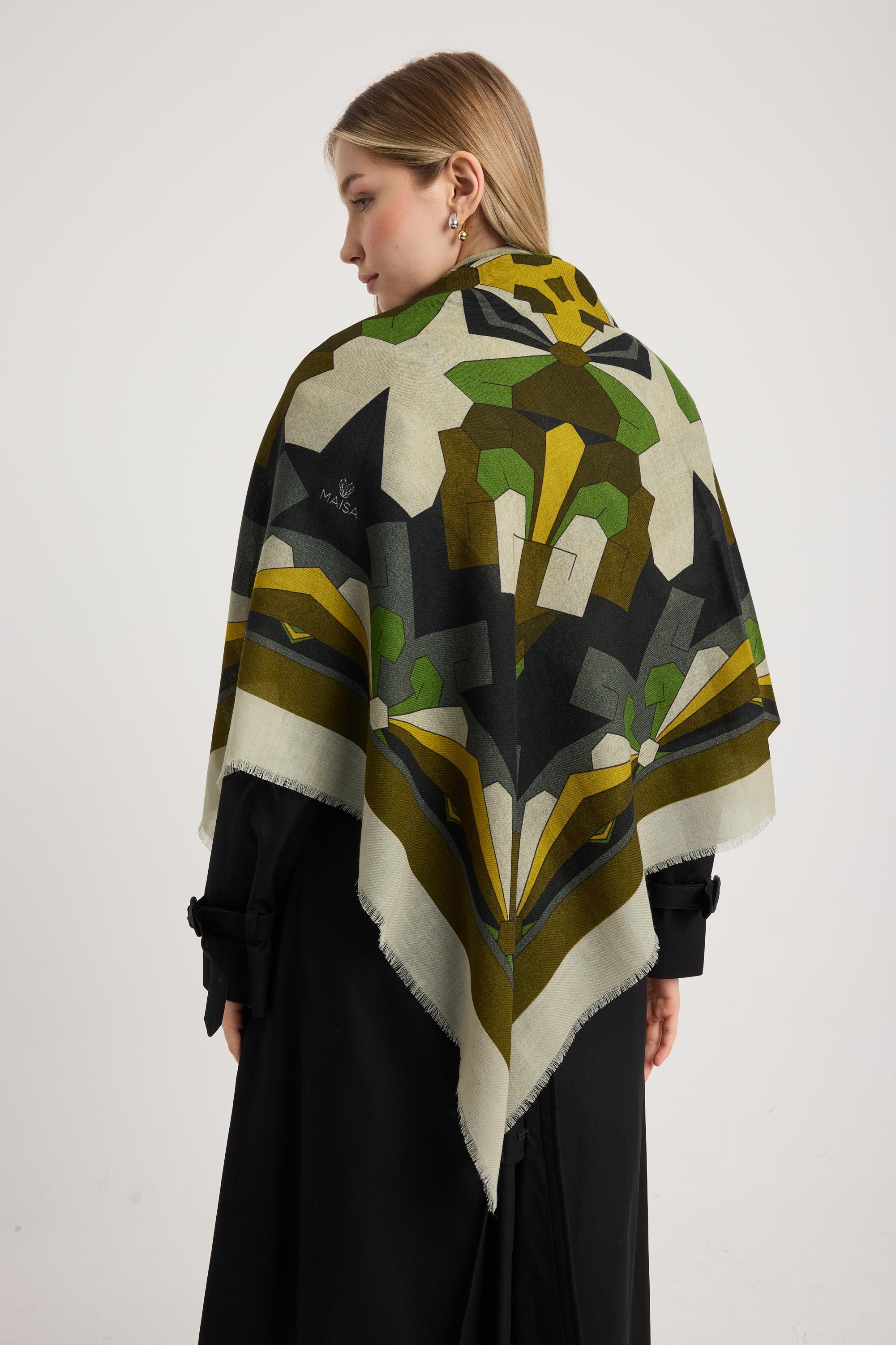 TARA YÜN İPEK EŞARP 110*110 CM - YEŞİL