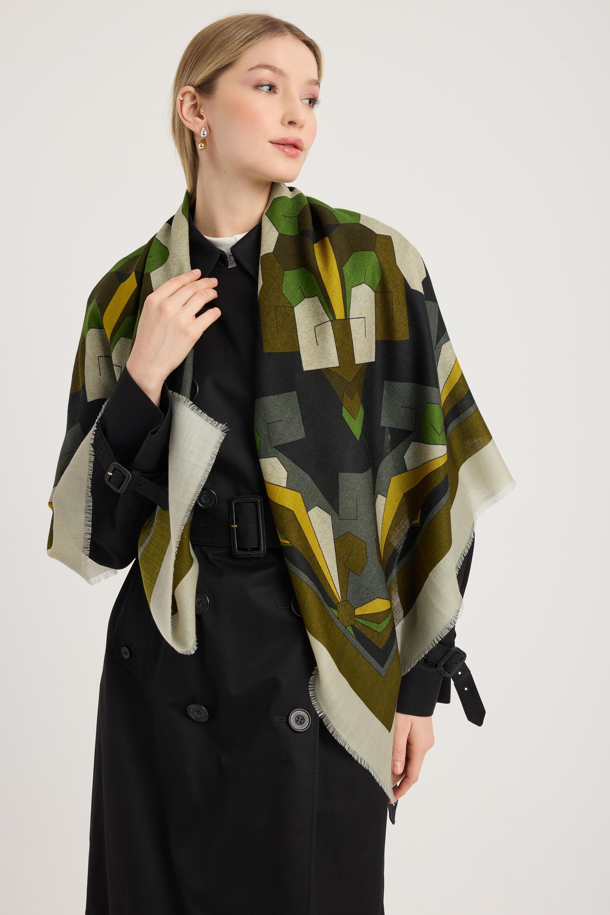 TARA YÜN İPEK EŞARP 110*110 CM - YEŞİL