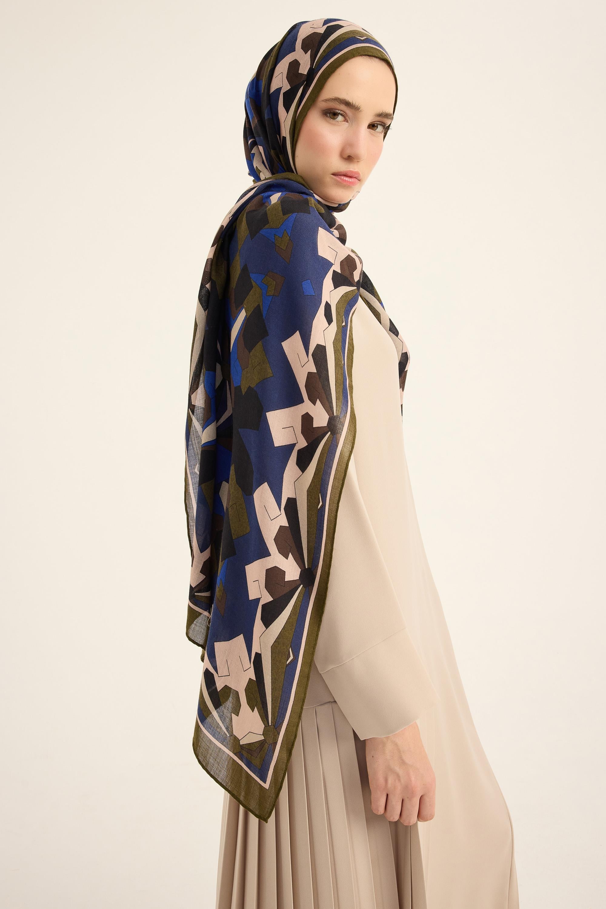 TARA YÜN İPEK KAŞMİR ŞAL 70*200 CM - LACİVERT