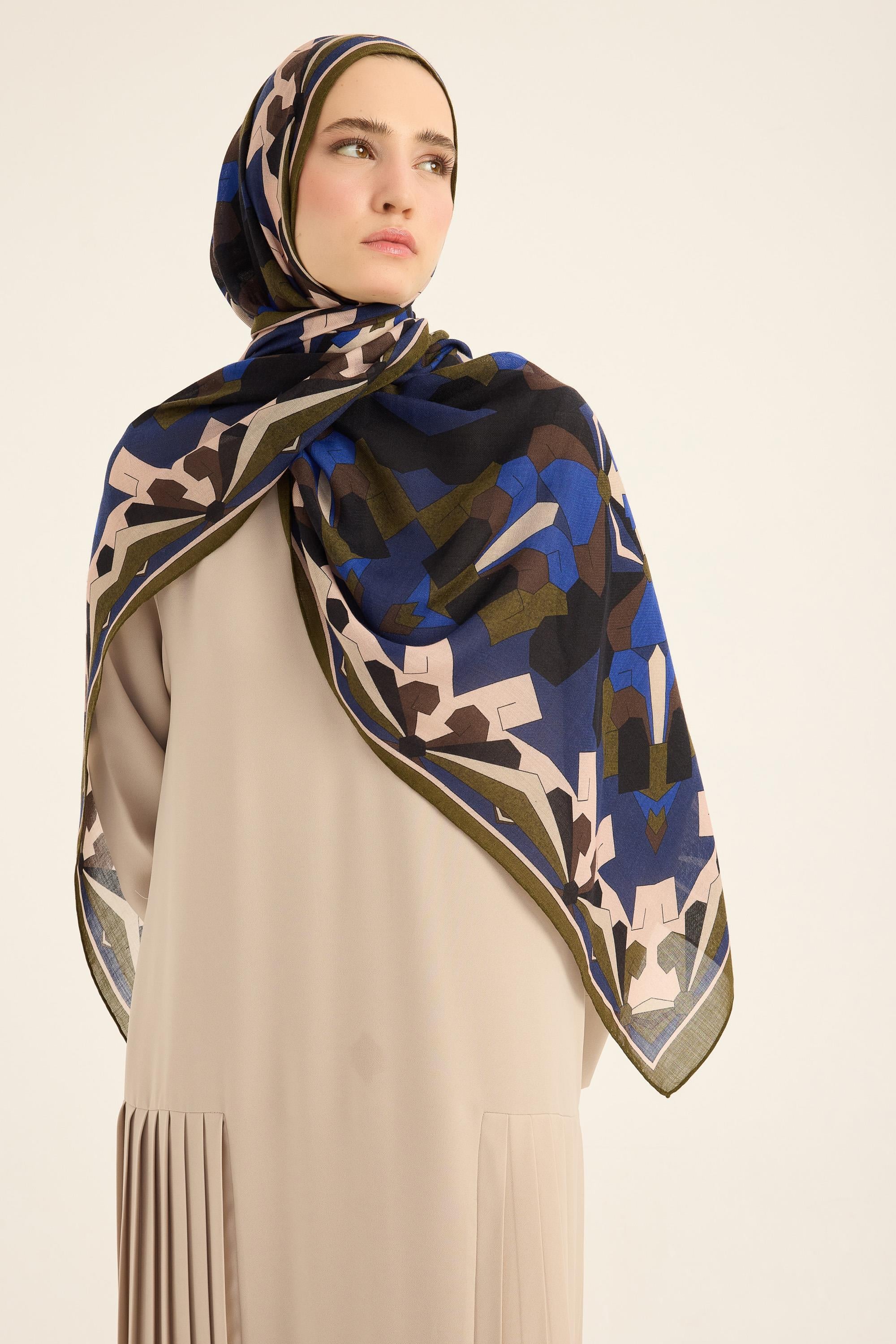 TARA YÜN İPEK KAŞMİR ŞAL 70*200 CM - LACİVERT