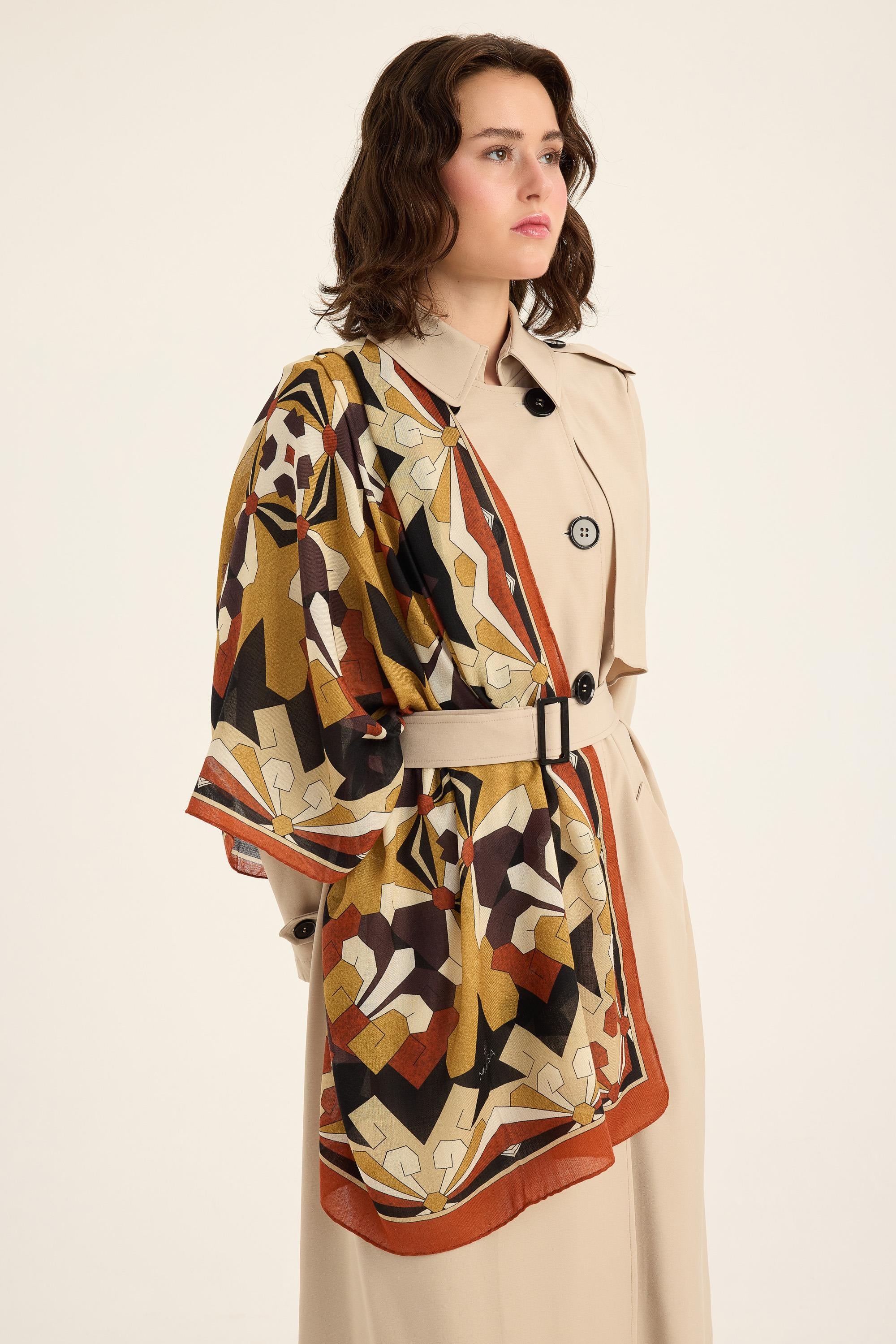 TARA YÜN İPEK KAŞMİR ŞAL 70*200 CM - TURUNCU