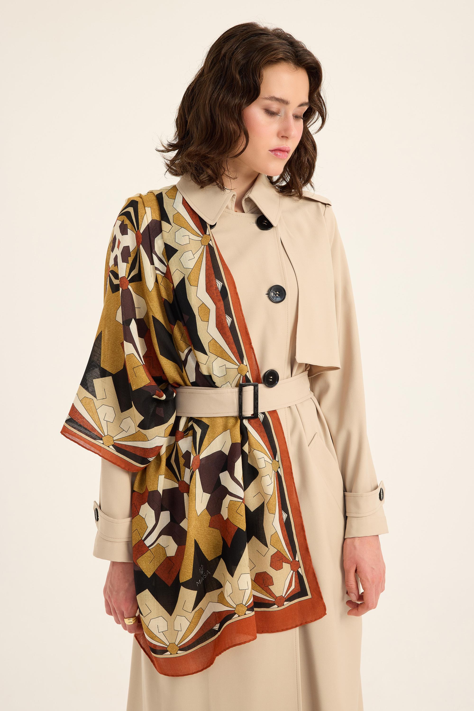 TARA YÜN İPEK KAŞMİR ŞAL 70*200 CM - TURUNCU