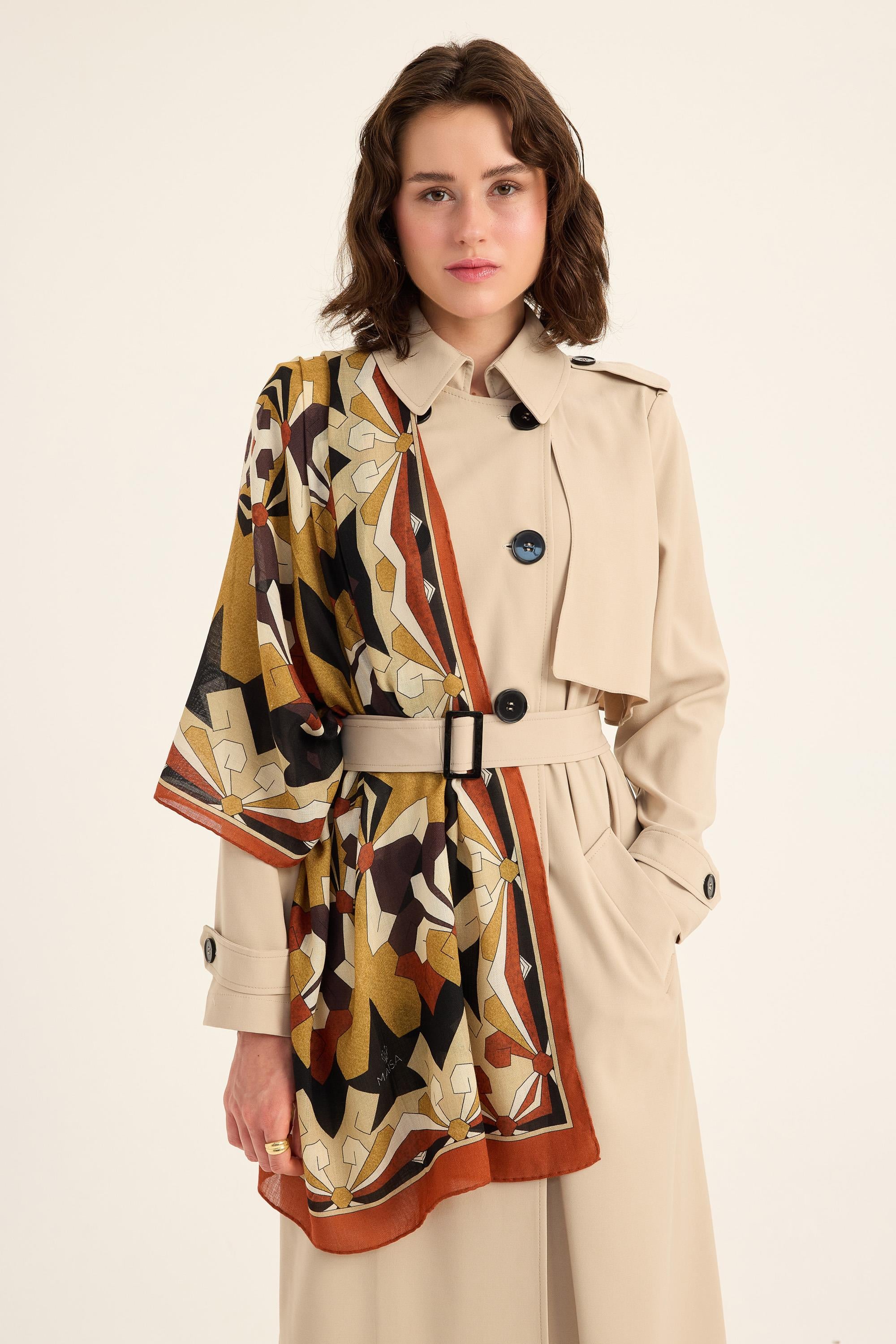 TARA YÜN İPEK KAŞMİR ŞAL 70*200 CM - TURUNCU