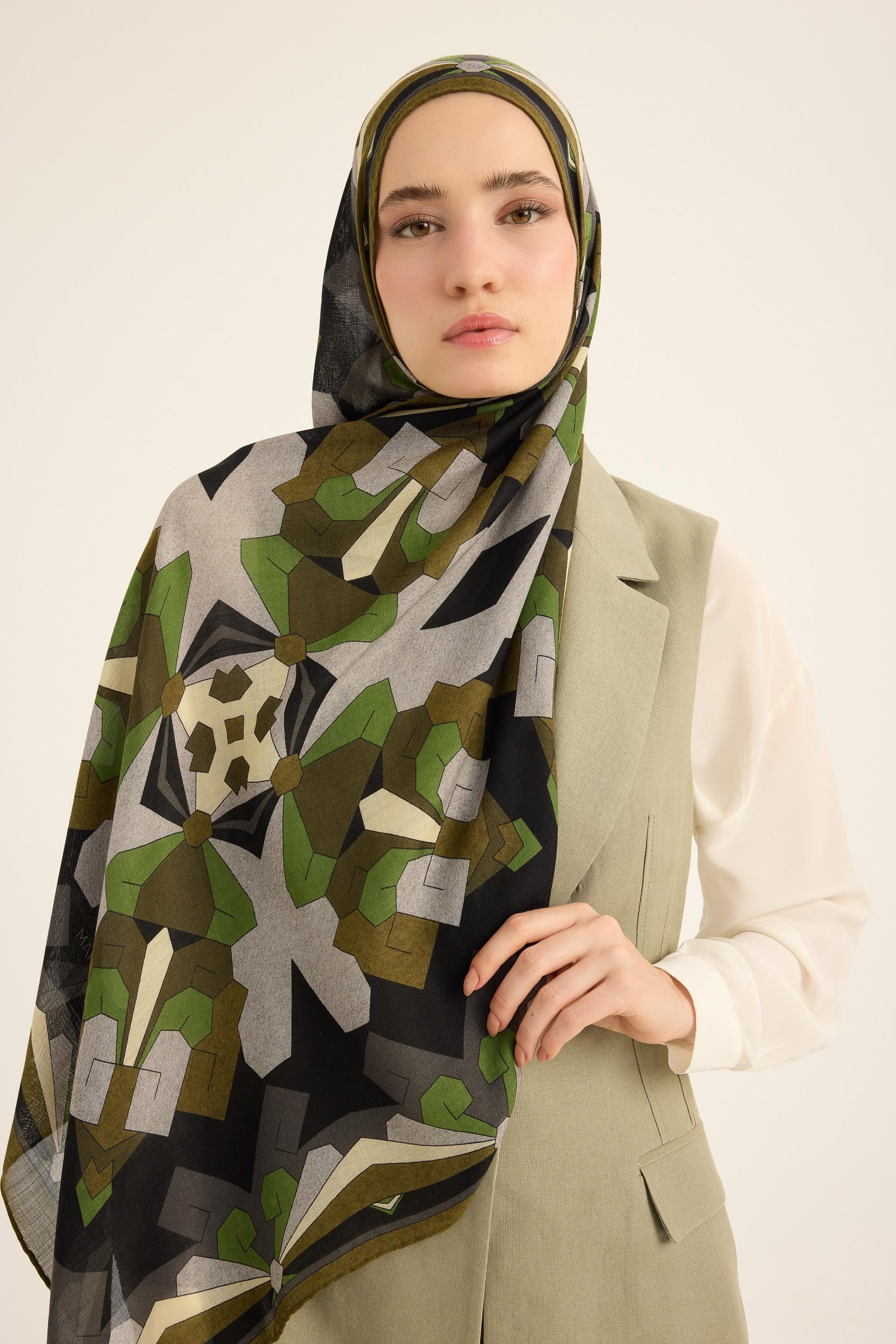 TARA YÜN İPEK KAŞMİR ŞAL 70*200 CM - YEŞİL