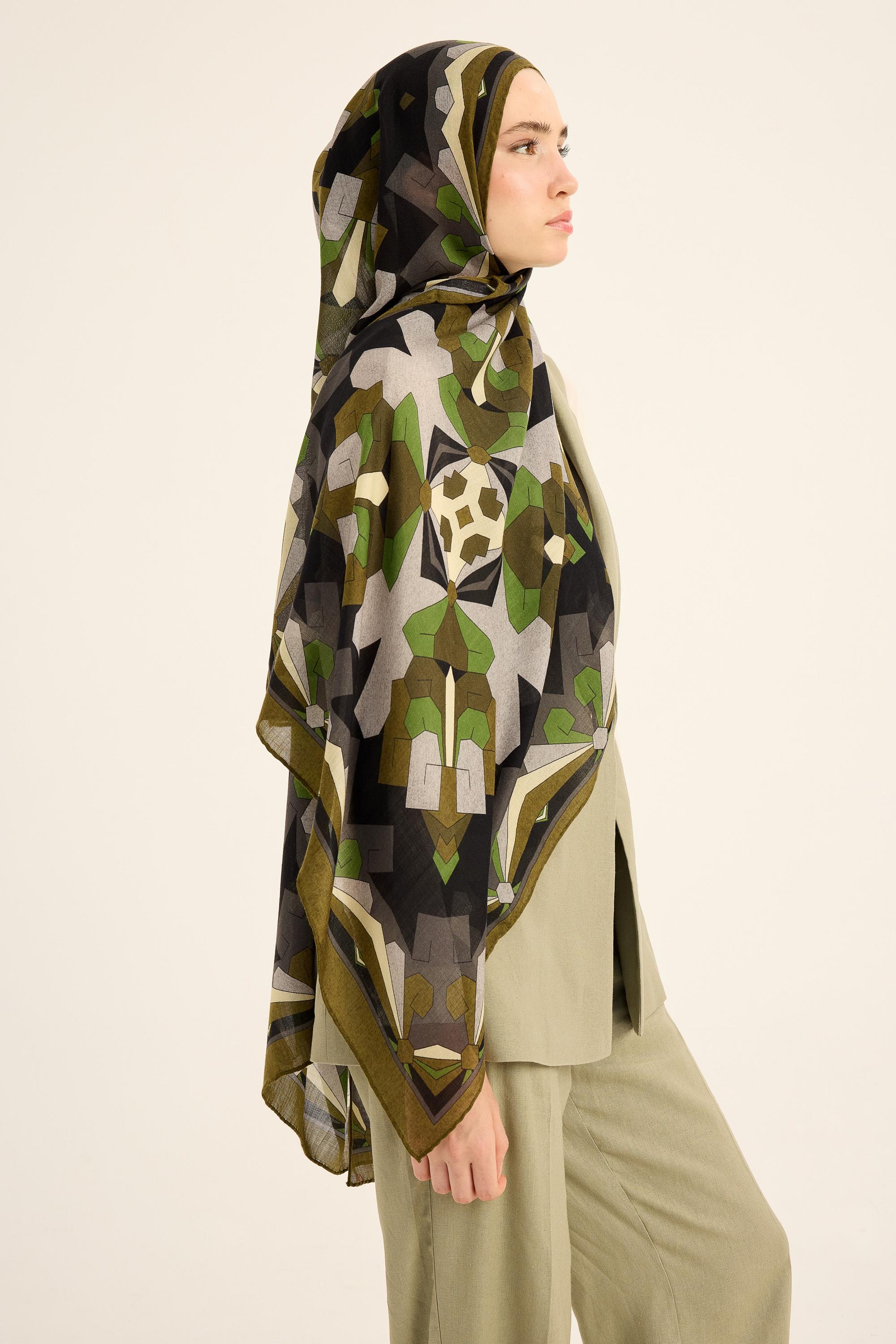 TARA YÜN İPEK KAŞMİR ŞAL 70*200 CM - YEŞİL