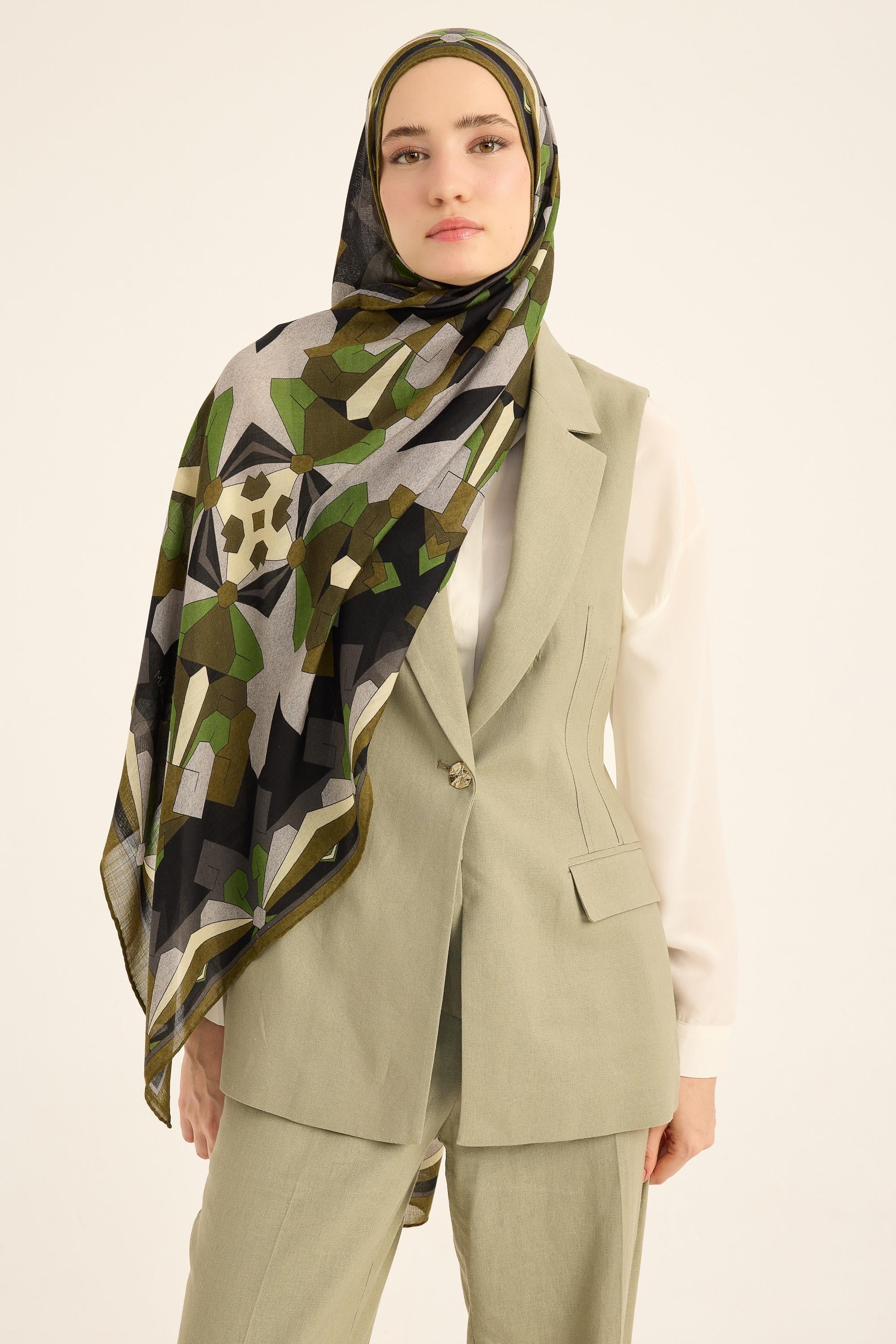 TARA YÜN İPEK KAŞMİR ŞAL 70*200 CM - YEŞİL