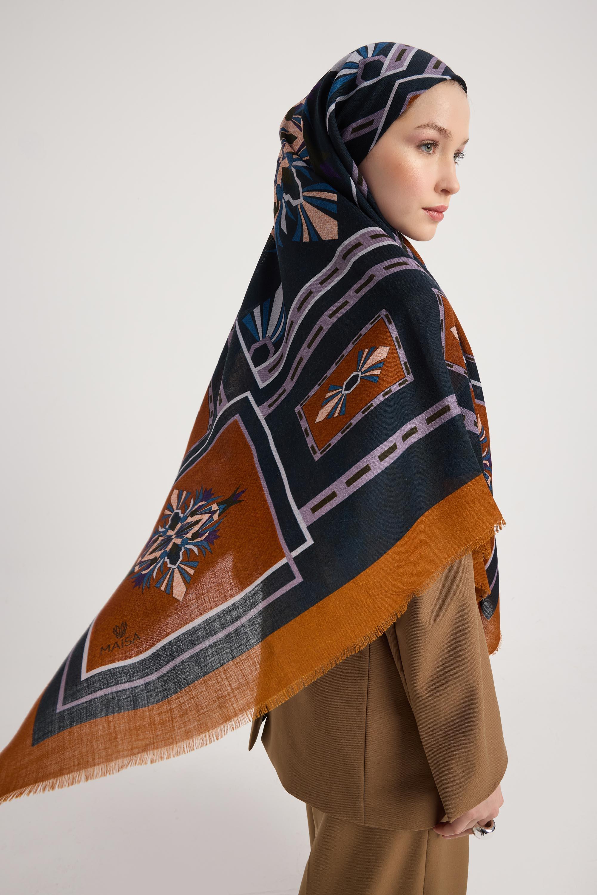 TUSEM YÜN İPEK EŞARP 110*110 CM - LACİVERT