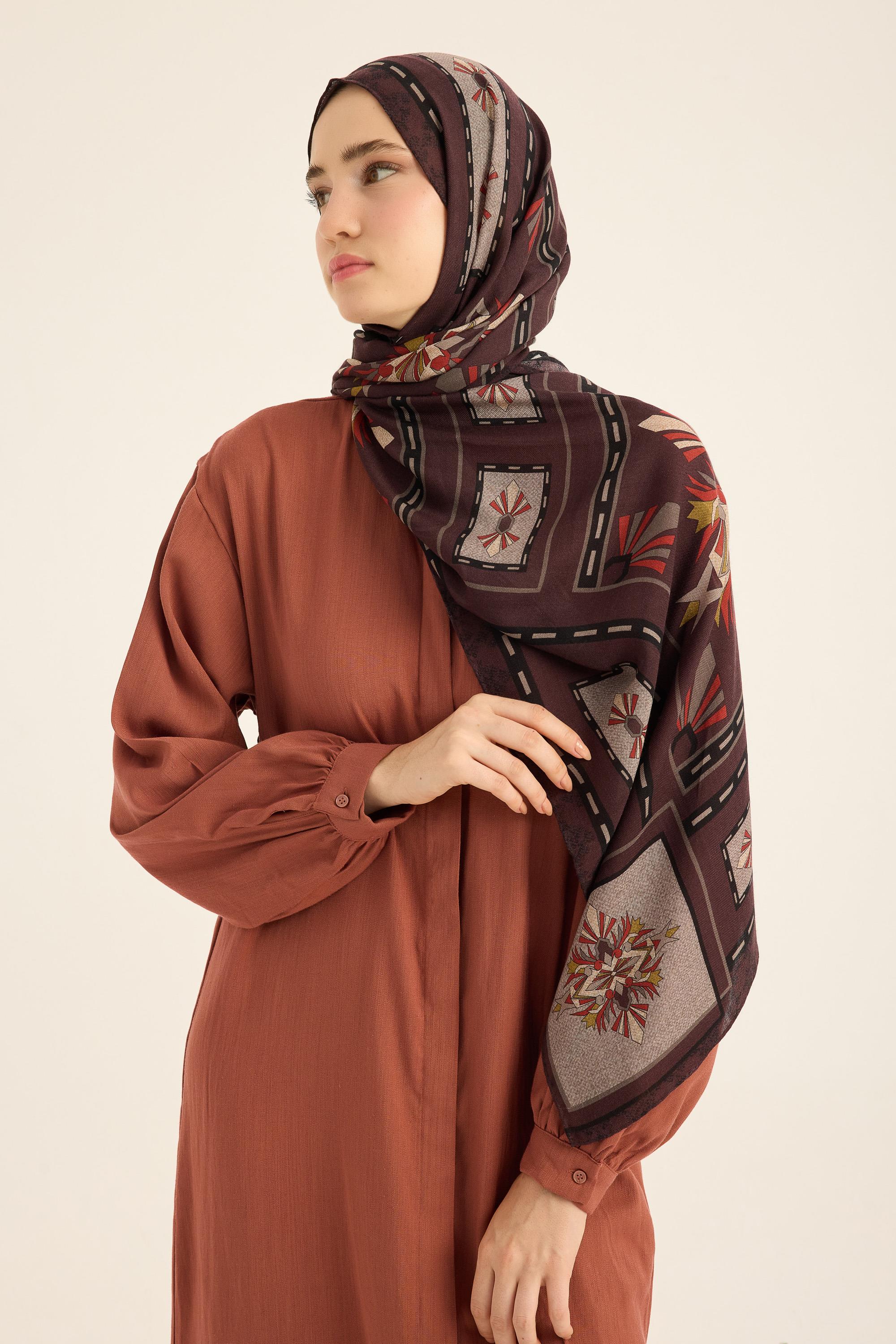 TUSEM YÜN İPEK KAŞMİR ŞAL 70*200 CM - BORDO