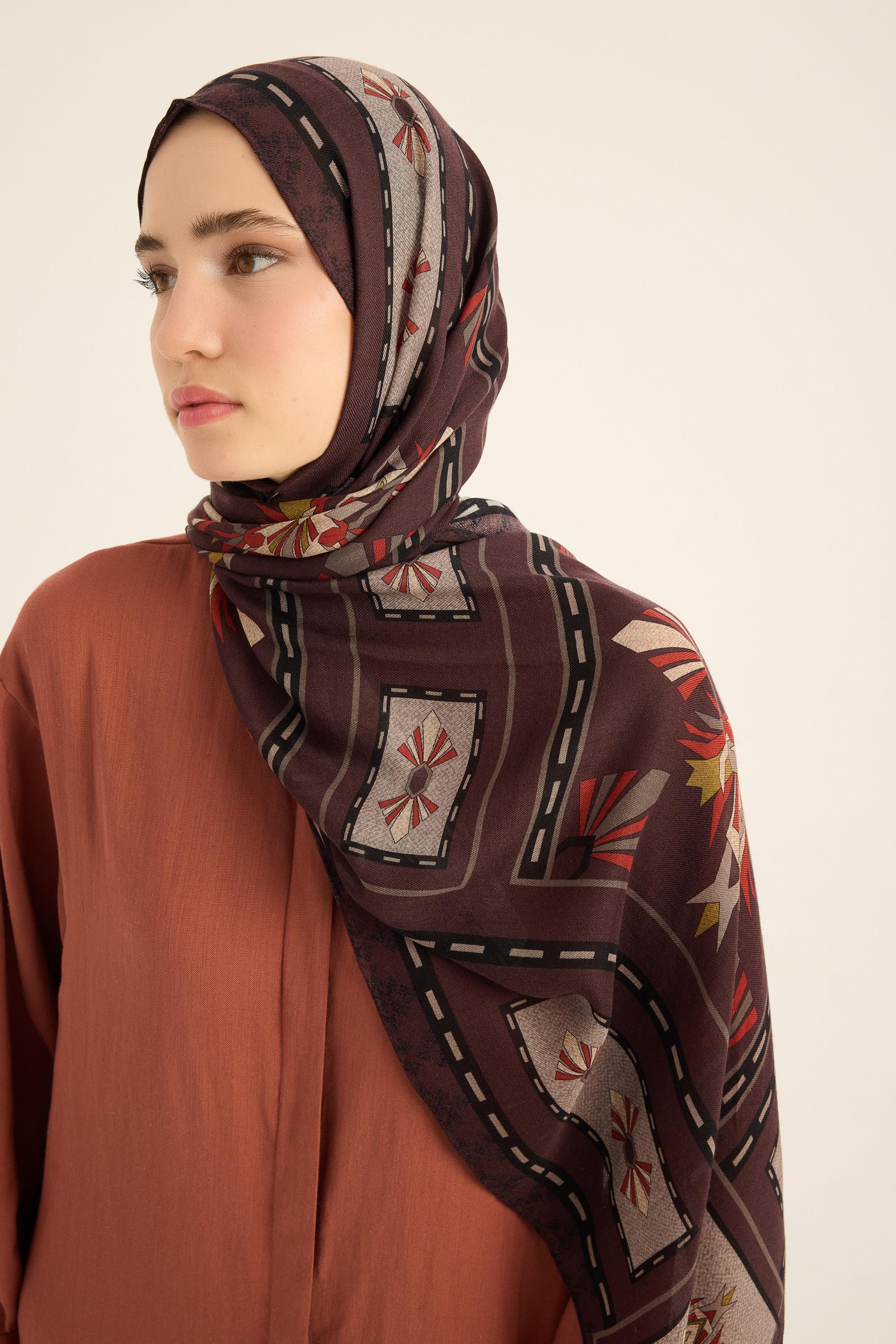 TUSEM YÜN İPEK KAŞMİR ŞAL 70*200 CM - BORDO