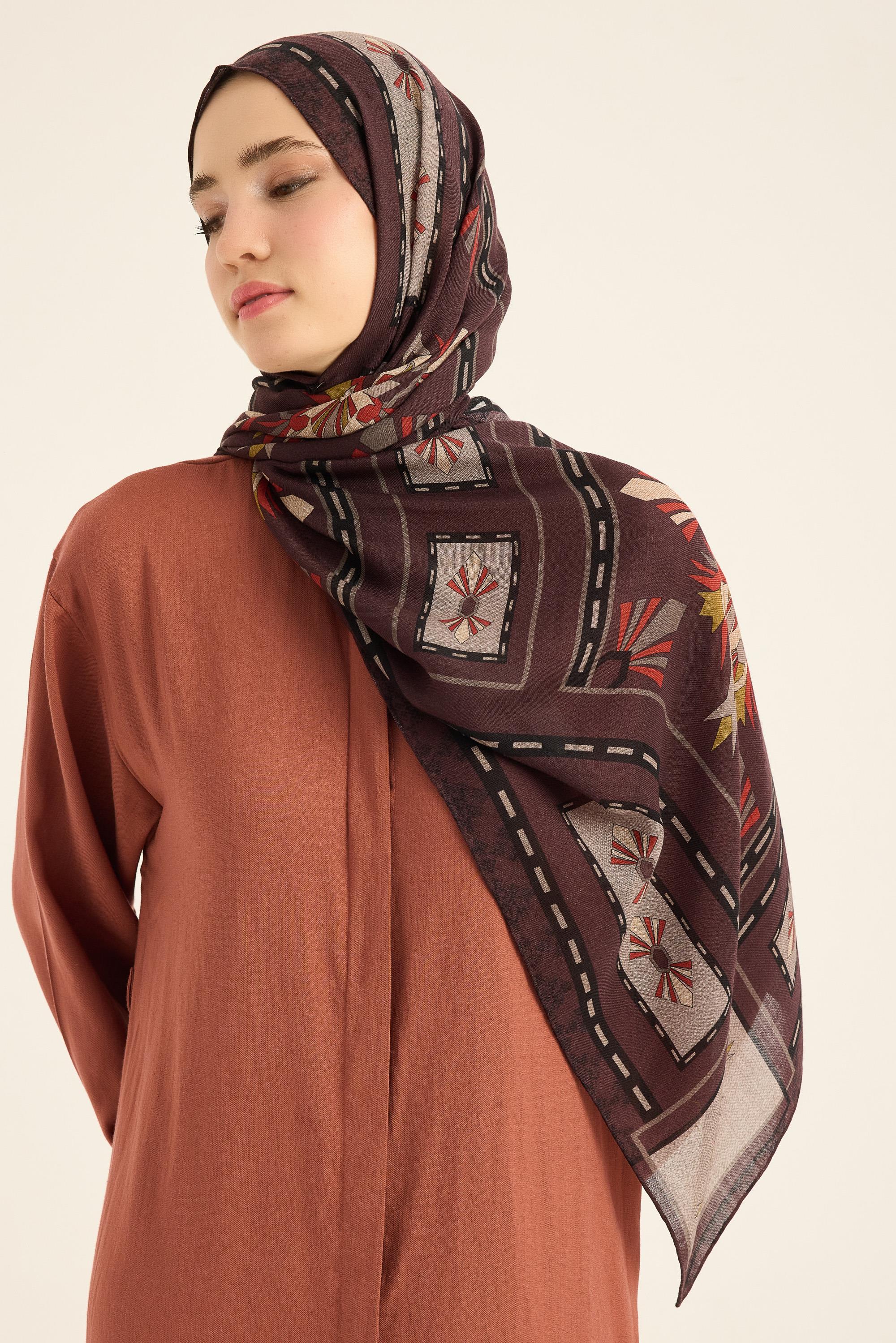 TUSEM YÜN İPEK KAŞMİR ŞAL 70*200 CM - BORDO