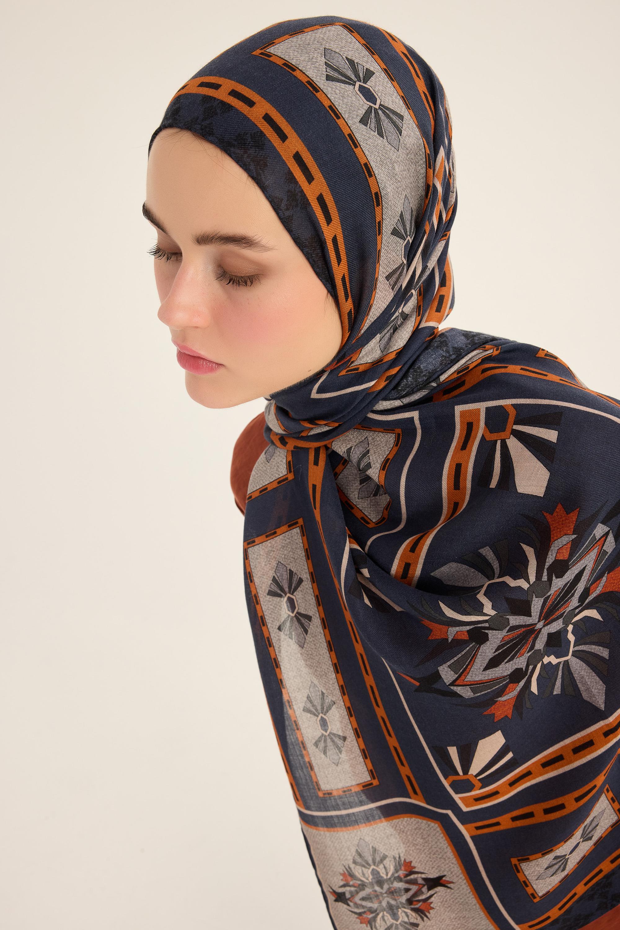 TUSEM YÜN İPEK KAŞMİR ŞAL 70*200 CM - MAVİ