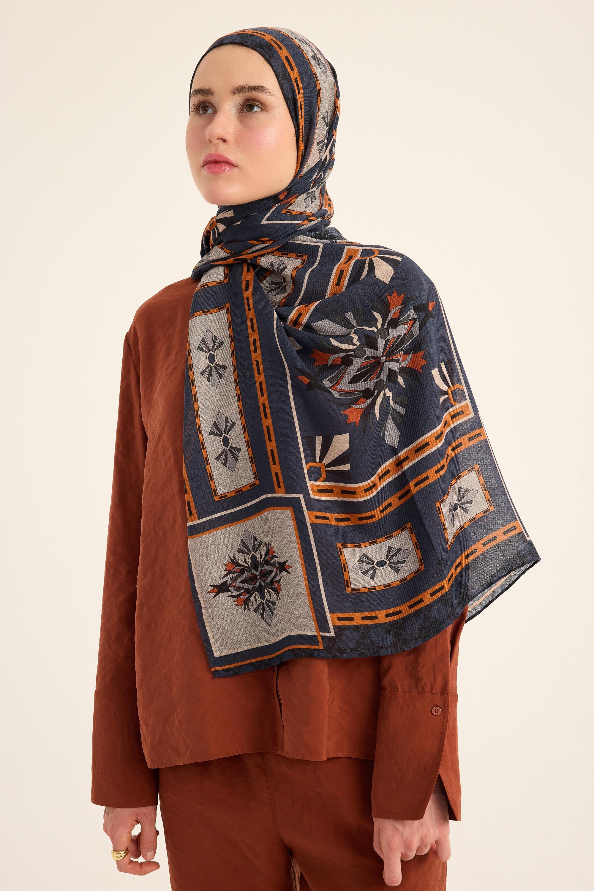 TUSEM YÜN İPEK KAŞMİR ŞAL 70*200 CM - MAVİ