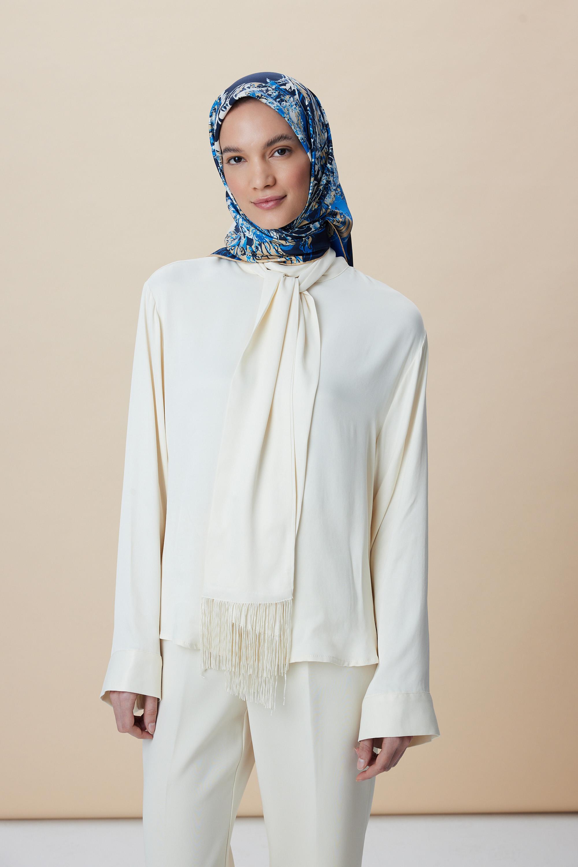 TUVANA MULBERRY İPEK EŞARP 90*90 CM - MAVİ