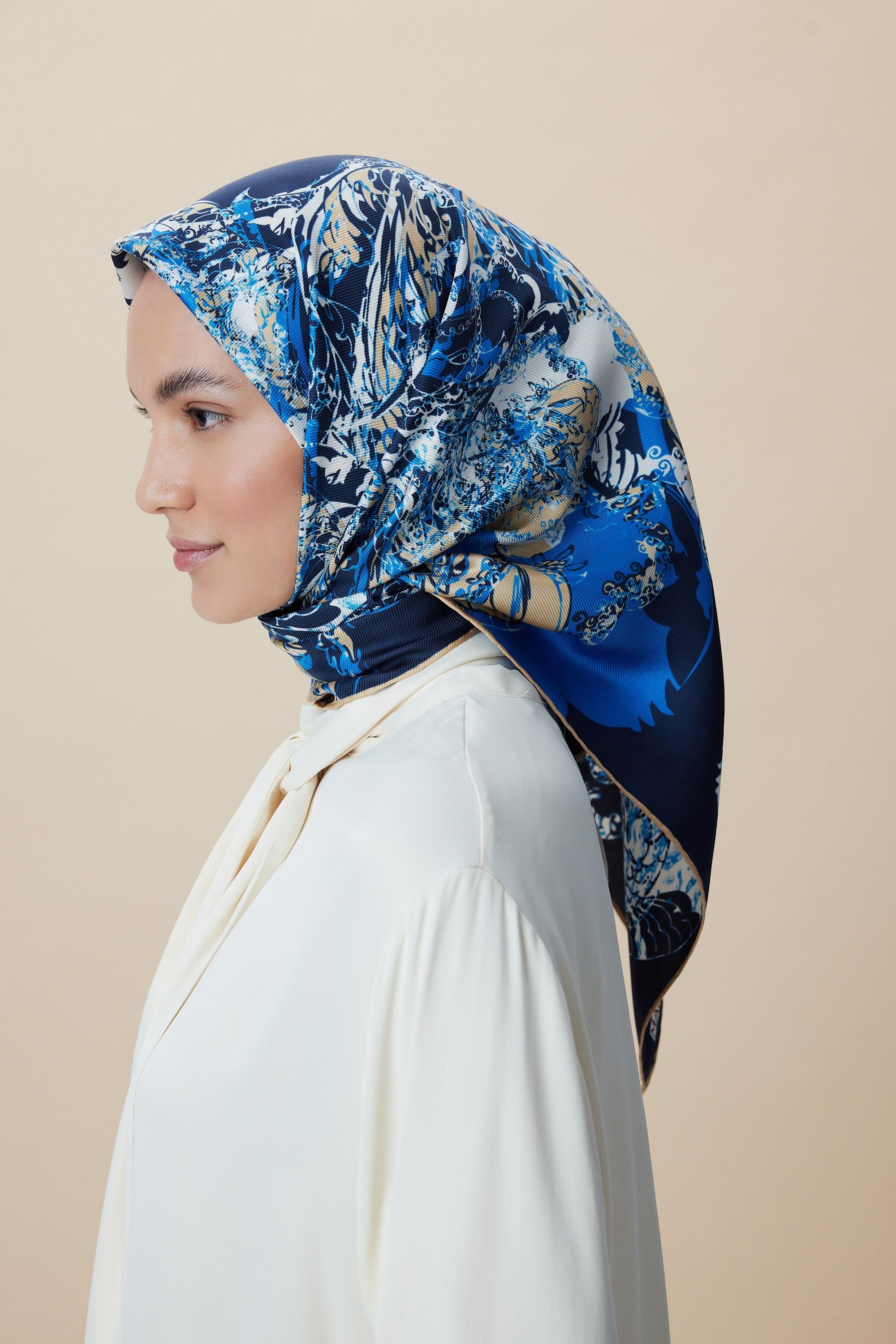 TUVANA MULBERRY İPEK EŞARP 90*90 CM - MAVİ