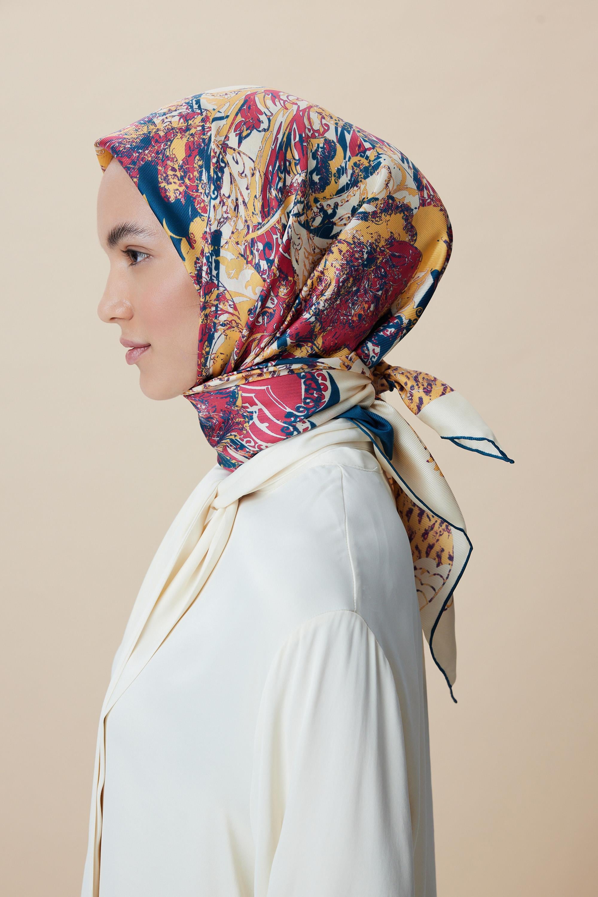 TUVANA MULBERRY İPEK EŞARP 90*90 CM - NAR ÇİÇEĞİ
