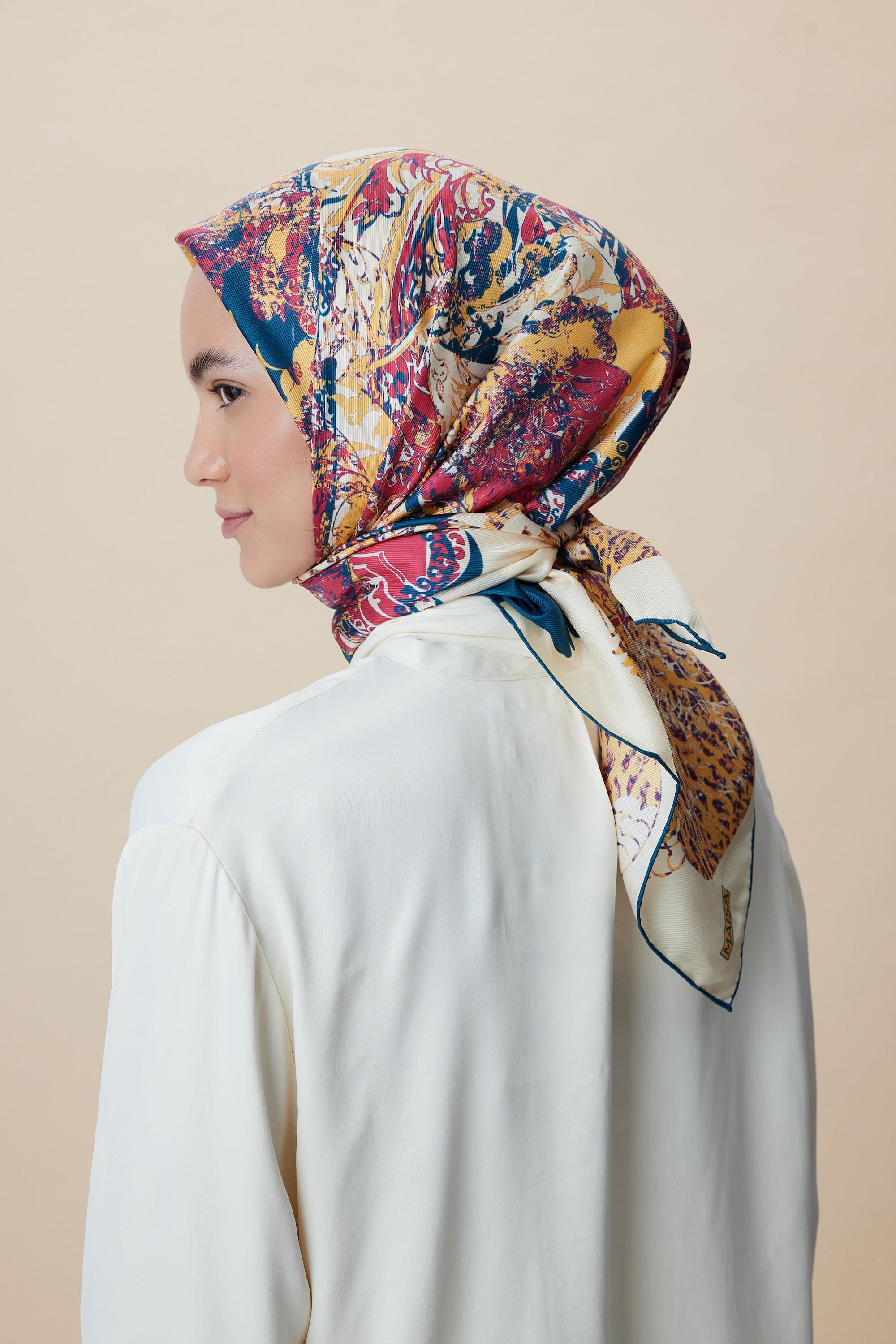 TUVANA MULBERRY İPEK EŞARP 90*90 CM - NAR ÇİÇEĞİ
