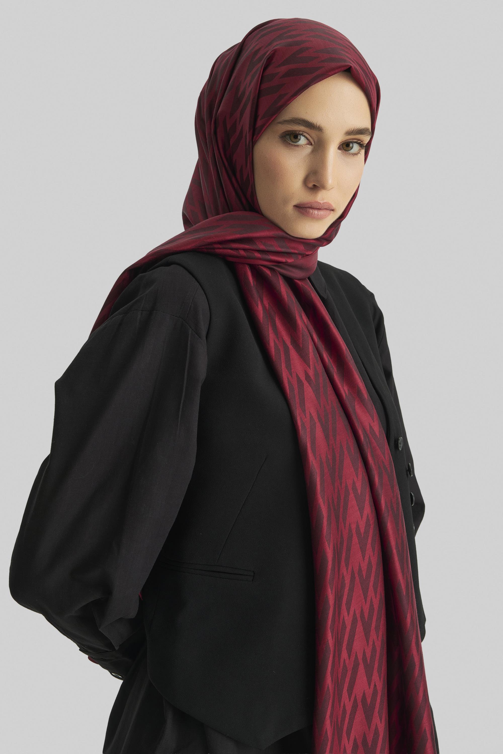 UMAY %100 İPEK JAKARLI ŞAL-KIRMIZI