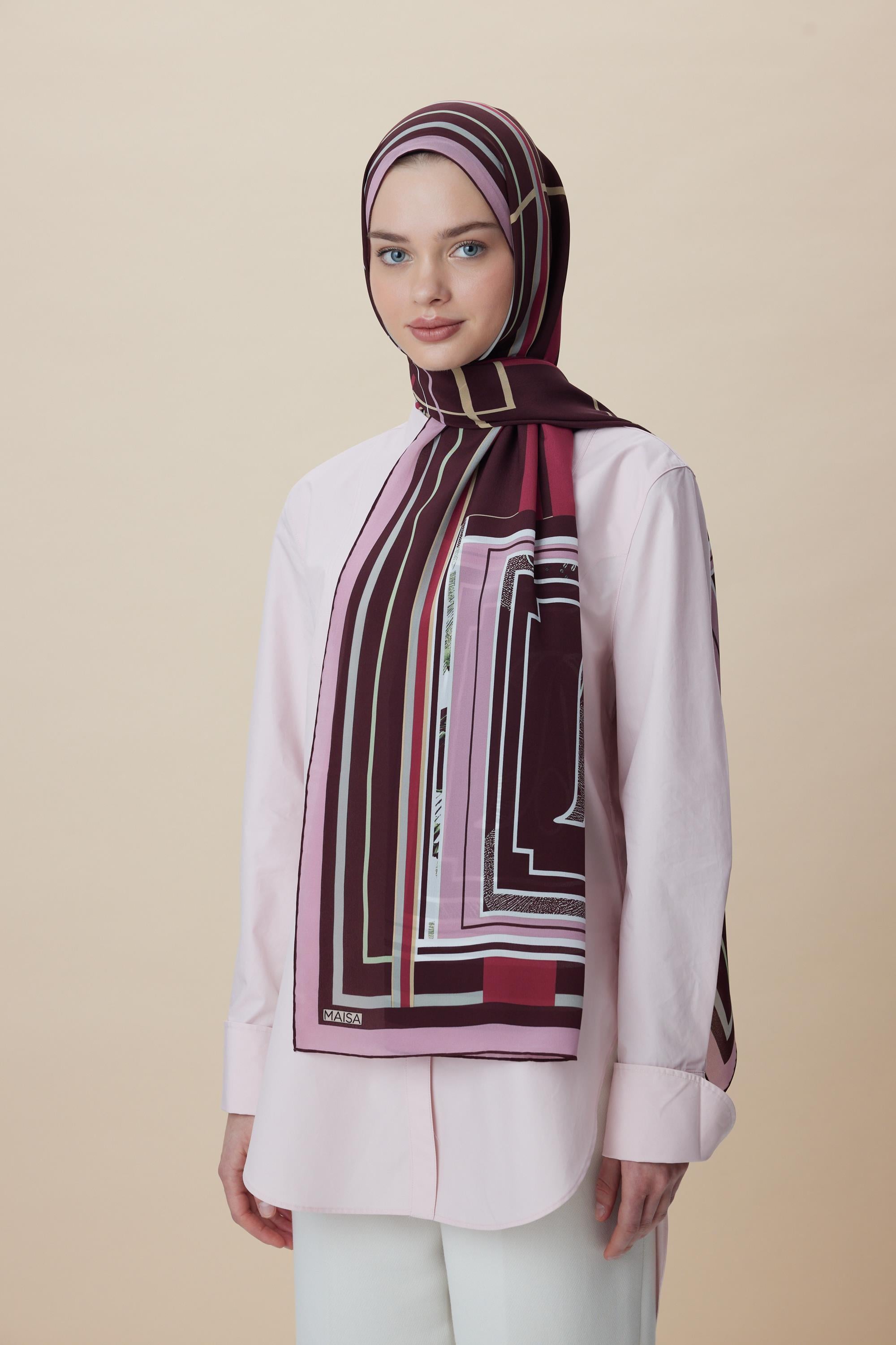 VİRA KREP İPEK ŞAL 70*190 CM - BORDO
