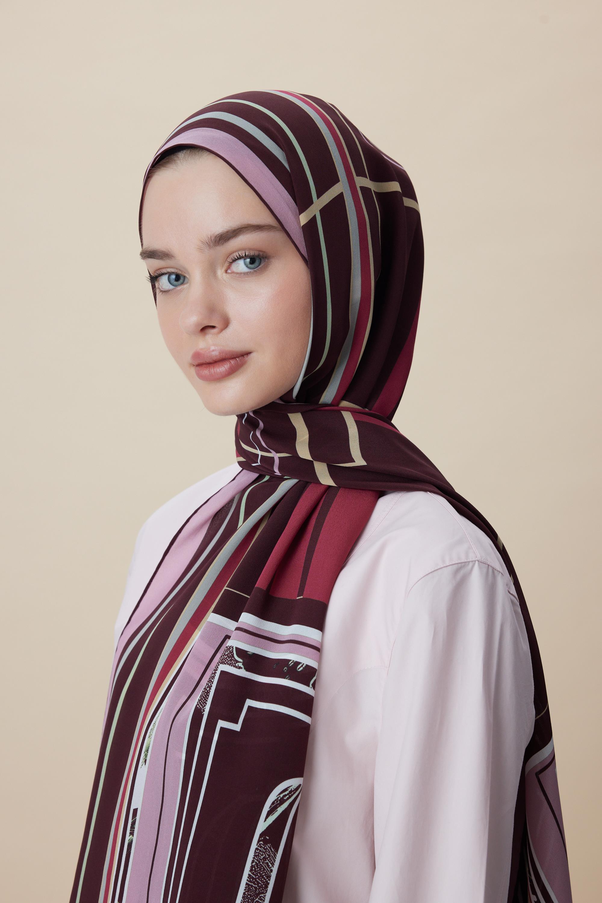 VİRA KREP İPEK ŞAL 70*190 CM - BORDO