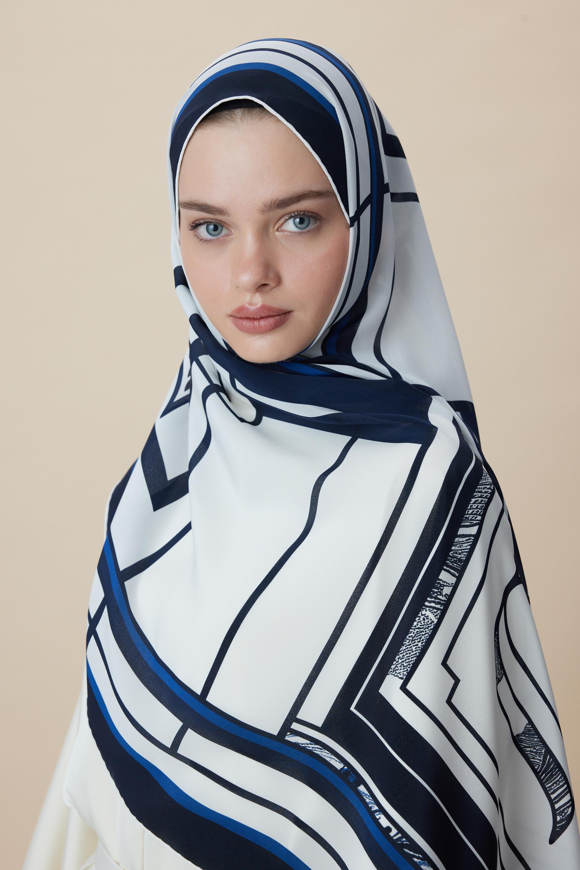 VİRA KREP İPEK ŞAL 70*190 CM - MAVİ