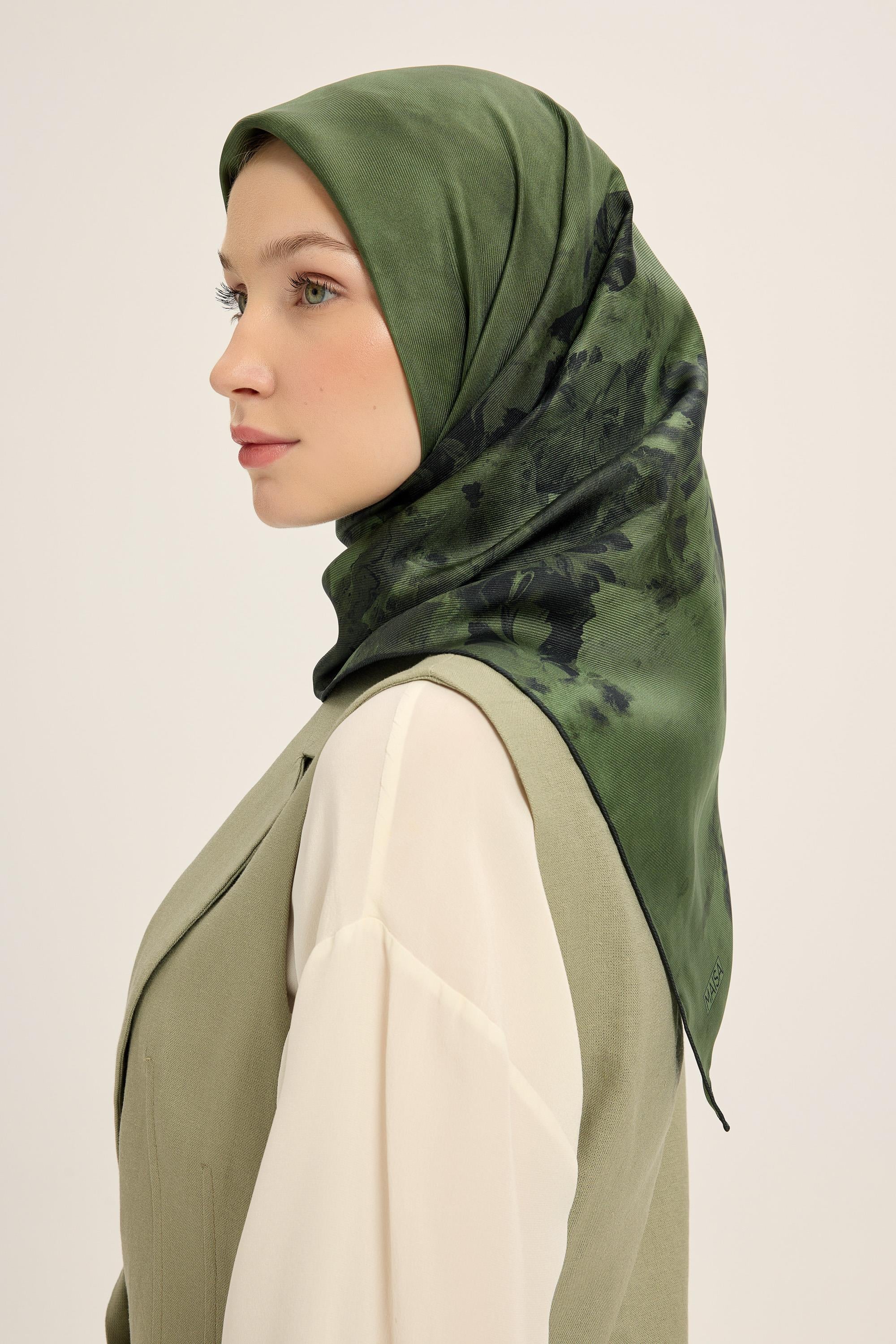 YONCA MULBERRY İPEK EŞARP 90*90 CM - KOYU YEŞİL