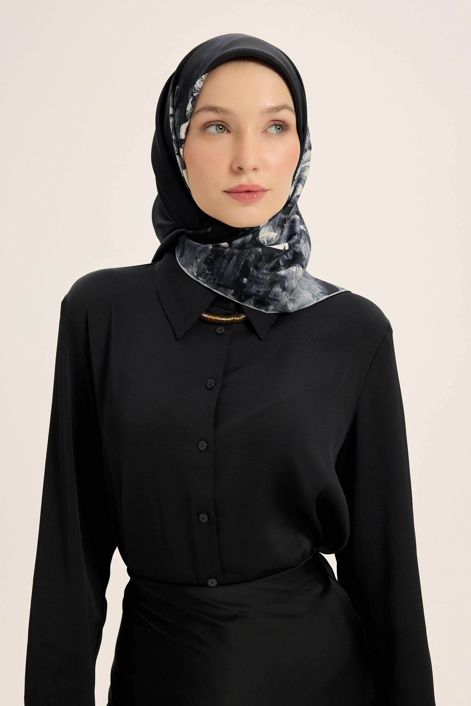 YONCA MULBERRY İPEK EŞARP 90*90 CM - SİYAH